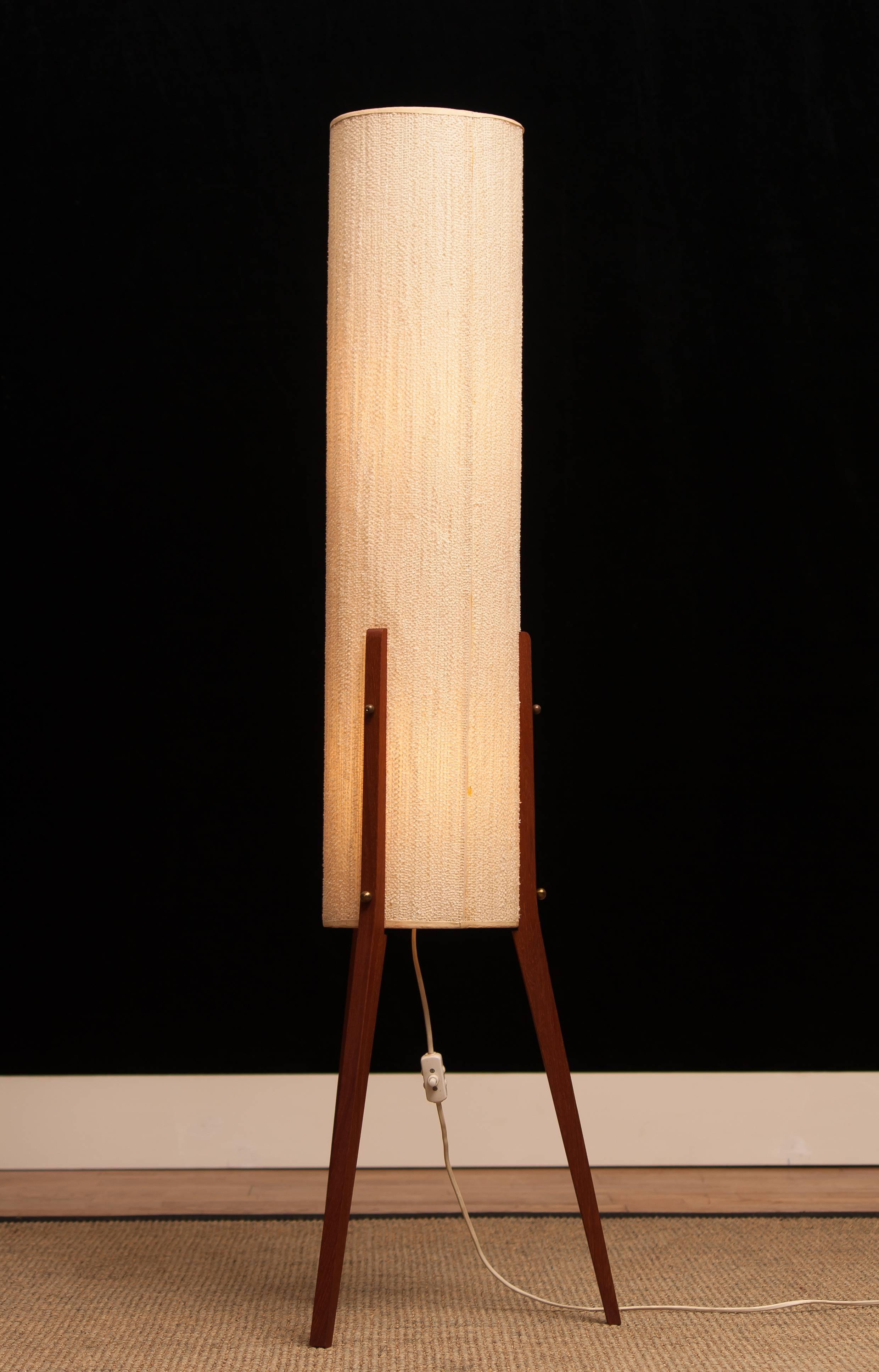 1960s, Large Teak and Chenille Floor Lamp by Fog and Mørup, Denmark 1