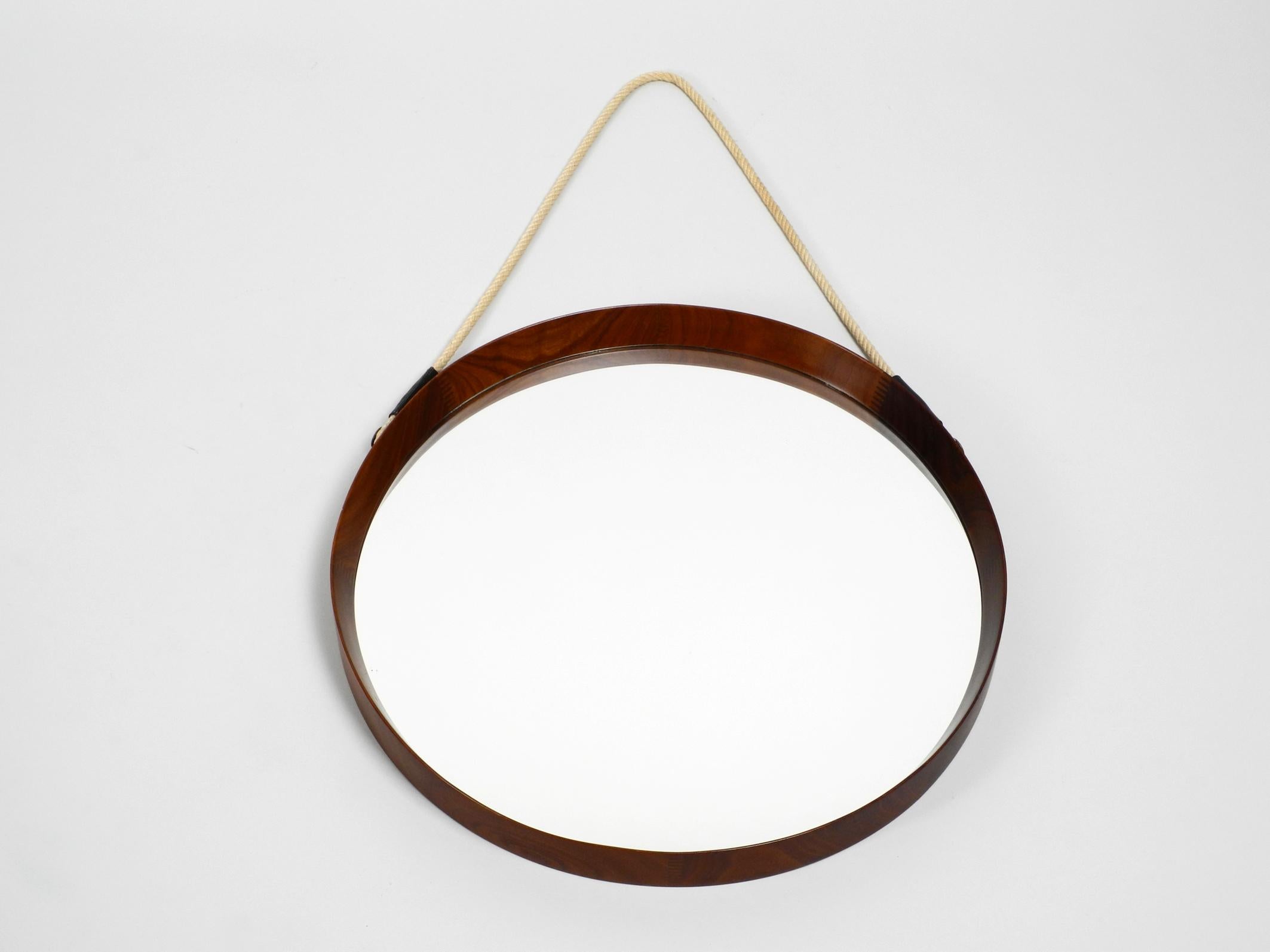 1960s Large Teak Wall Mirror with Thick Rope Made of Natural Fiber Made in Italy 6