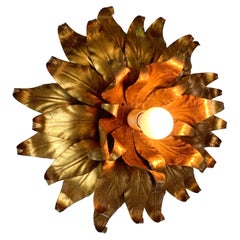 1960s Large Toleware Italian Gilt Flower Light