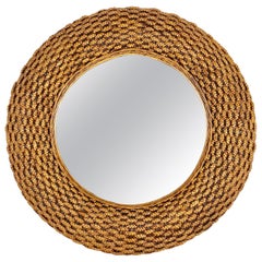 1960s Large Weaved Wicker Round Mirror