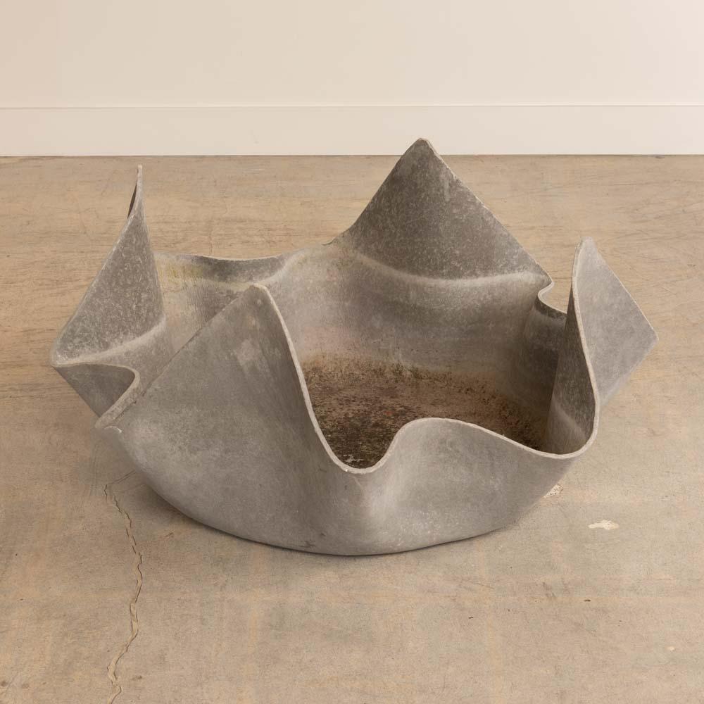 Incredible large cast concrete handkerchief planter made in Switzerland, 1960's. Vintage piece with great modern form by Willy Guhl, perfect for indoor or outdoor use. Wonderful age, moss, and patina throughout. Other sizes available, inquire for