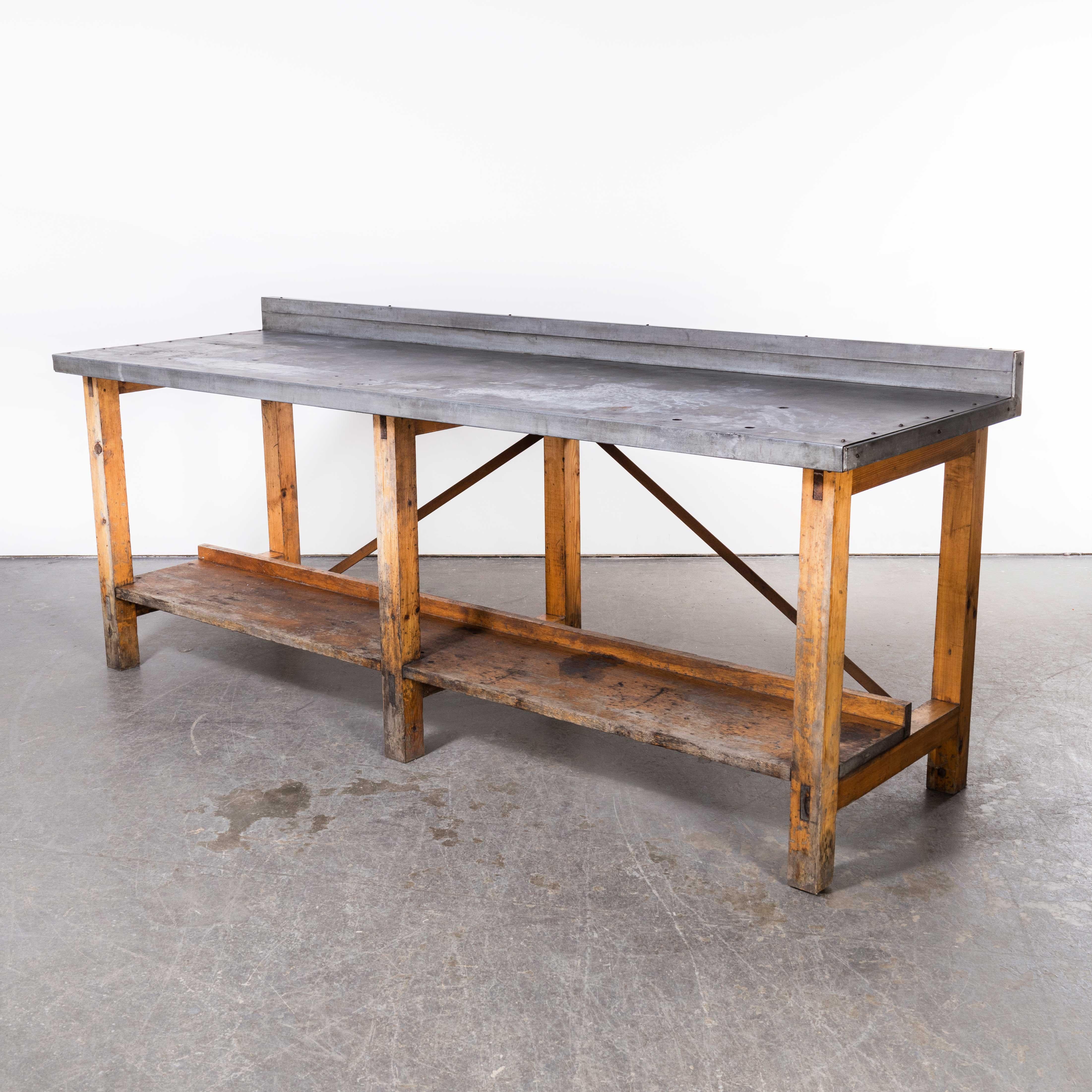 1960’s Large Zinc Top Bench – Console Table – Potting Bench
1960’s Large Zinc Top Bench – Console Table – Potting Bench. Sourced from a commercial nursery in Lancashire this is a large zinc top workbench used for potting and general work in the