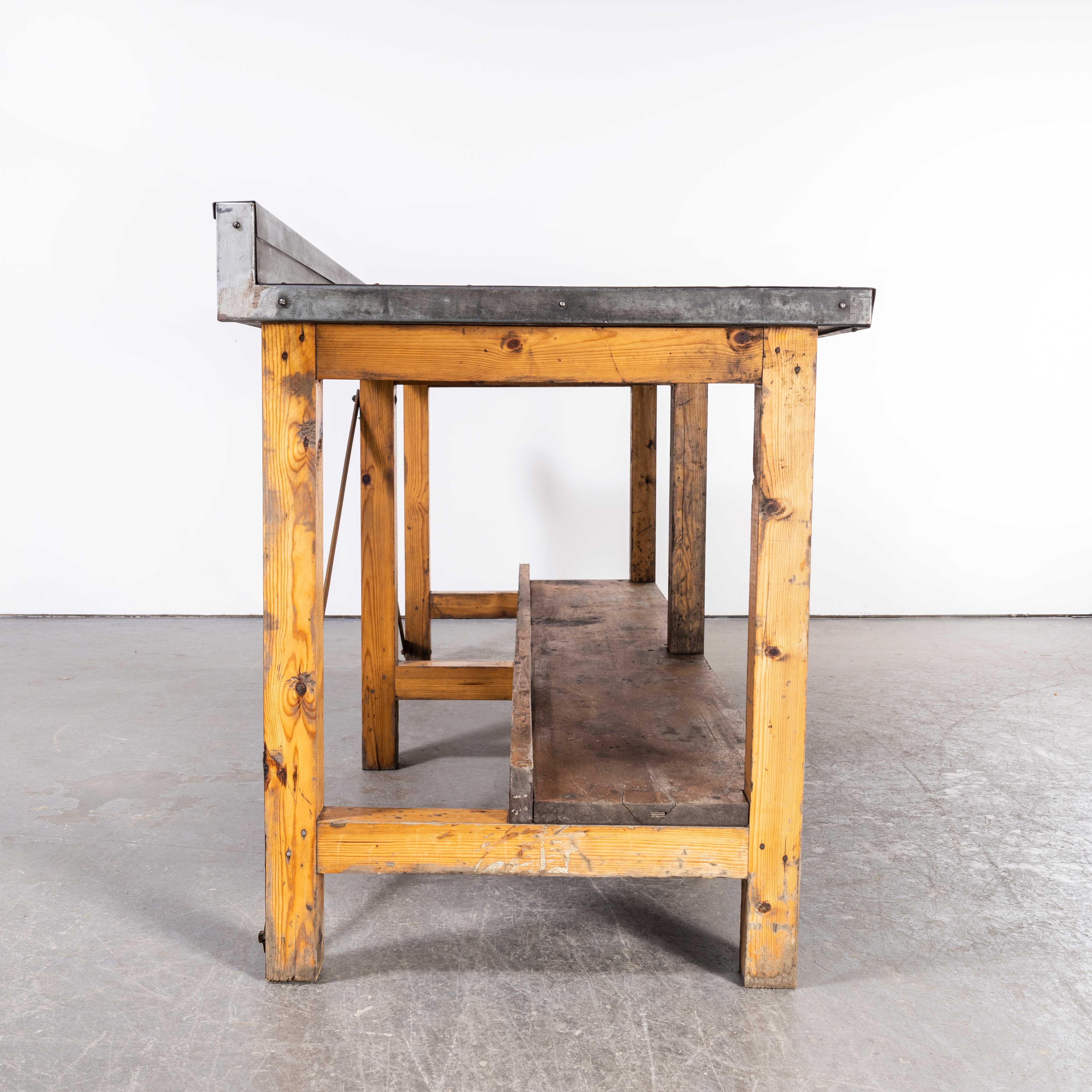 Pine 1960's Large Zinc Top Bench, Console Table, Potting Bench