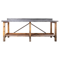 Used 1960's Large Zinc Top Bench, Console Table, Potting Bench