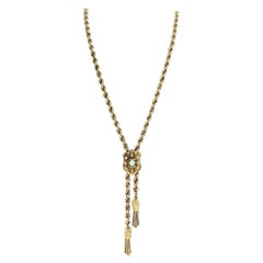 Vintage 1960's Lariat Diamond Opal 14 Karat Yellow Gold Adjustable Rope Necklace
