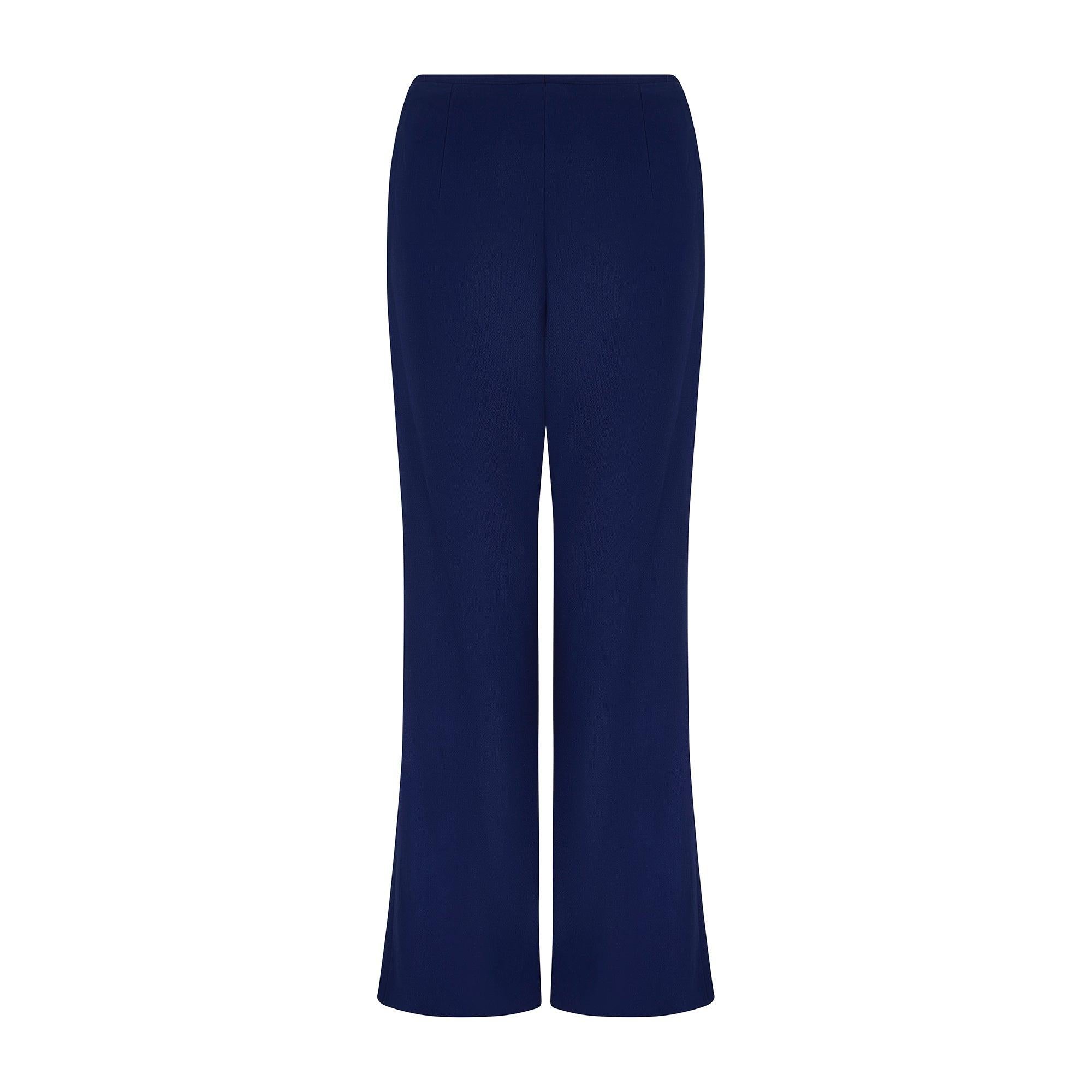 1960s Larry Ross Navy and White Wool Beaded Tunic Trouser Suit In Excellent Condition For Sale In London, GB