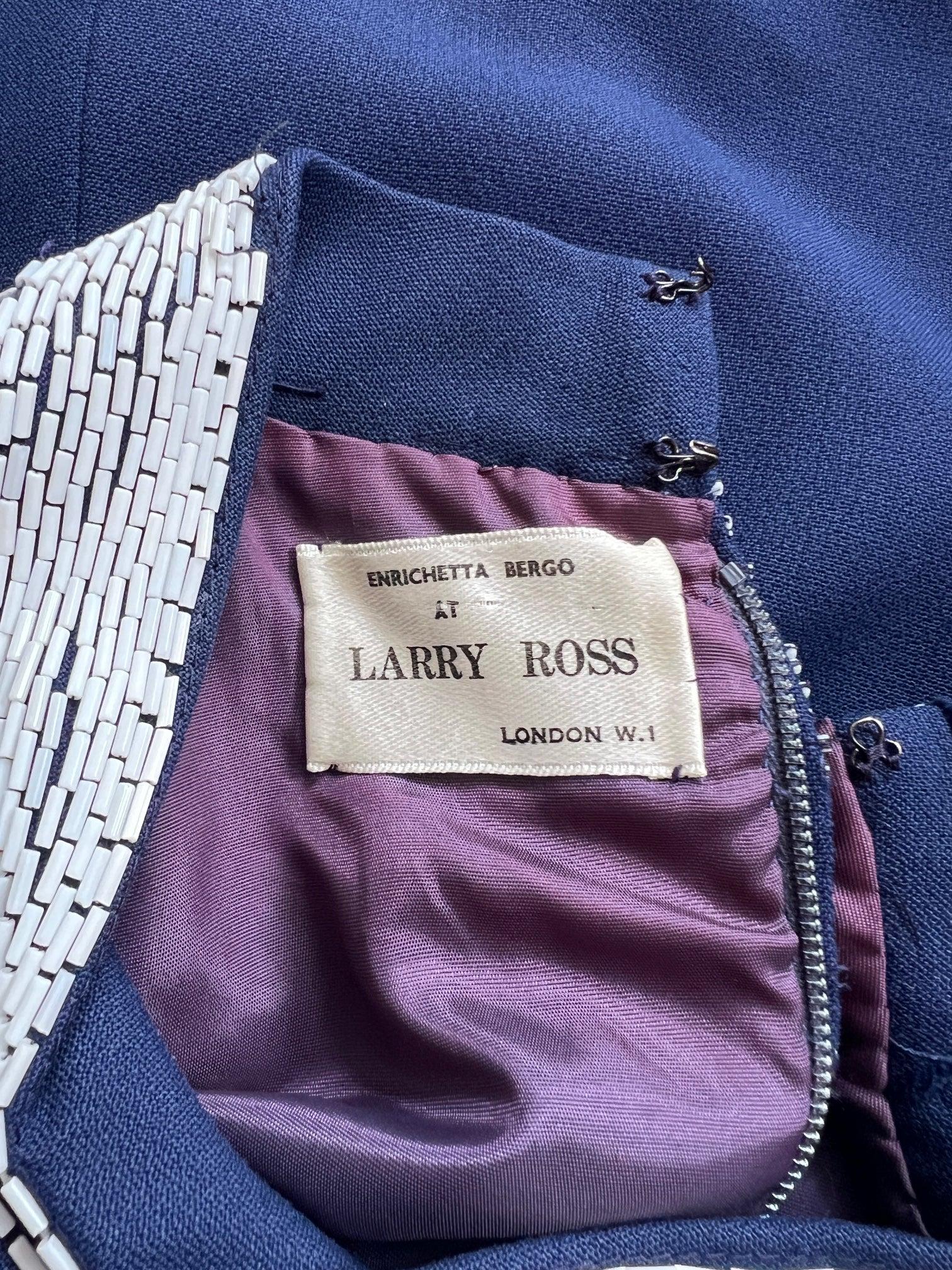 1960s Larry Ross Navy and White Wool Beaded Tunic Trouser Suit For Sale 4