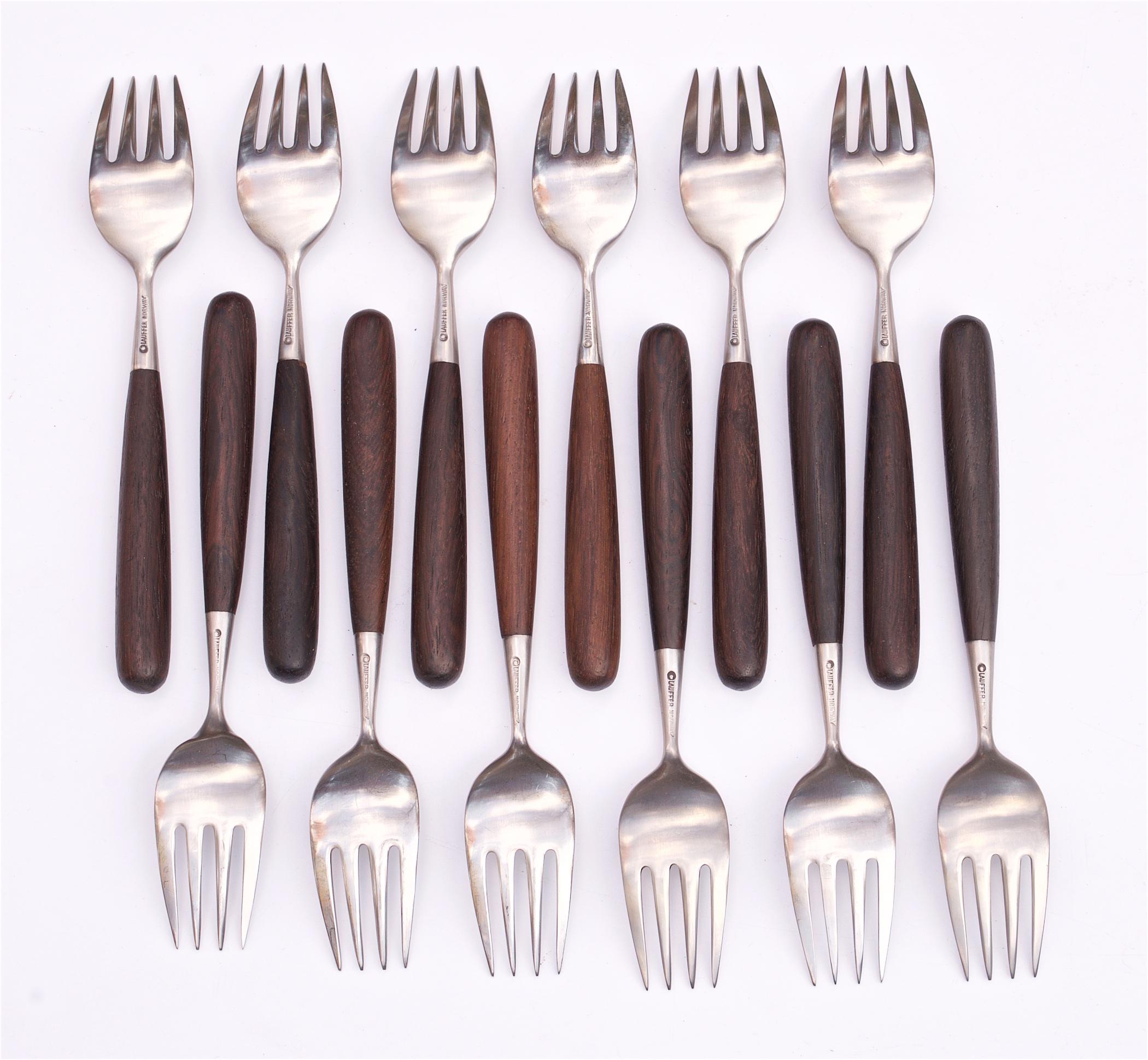 1960s Lauffer Rosewood Flatware 12 Service Scandinavian Danish Modern, 67 Pcs 3