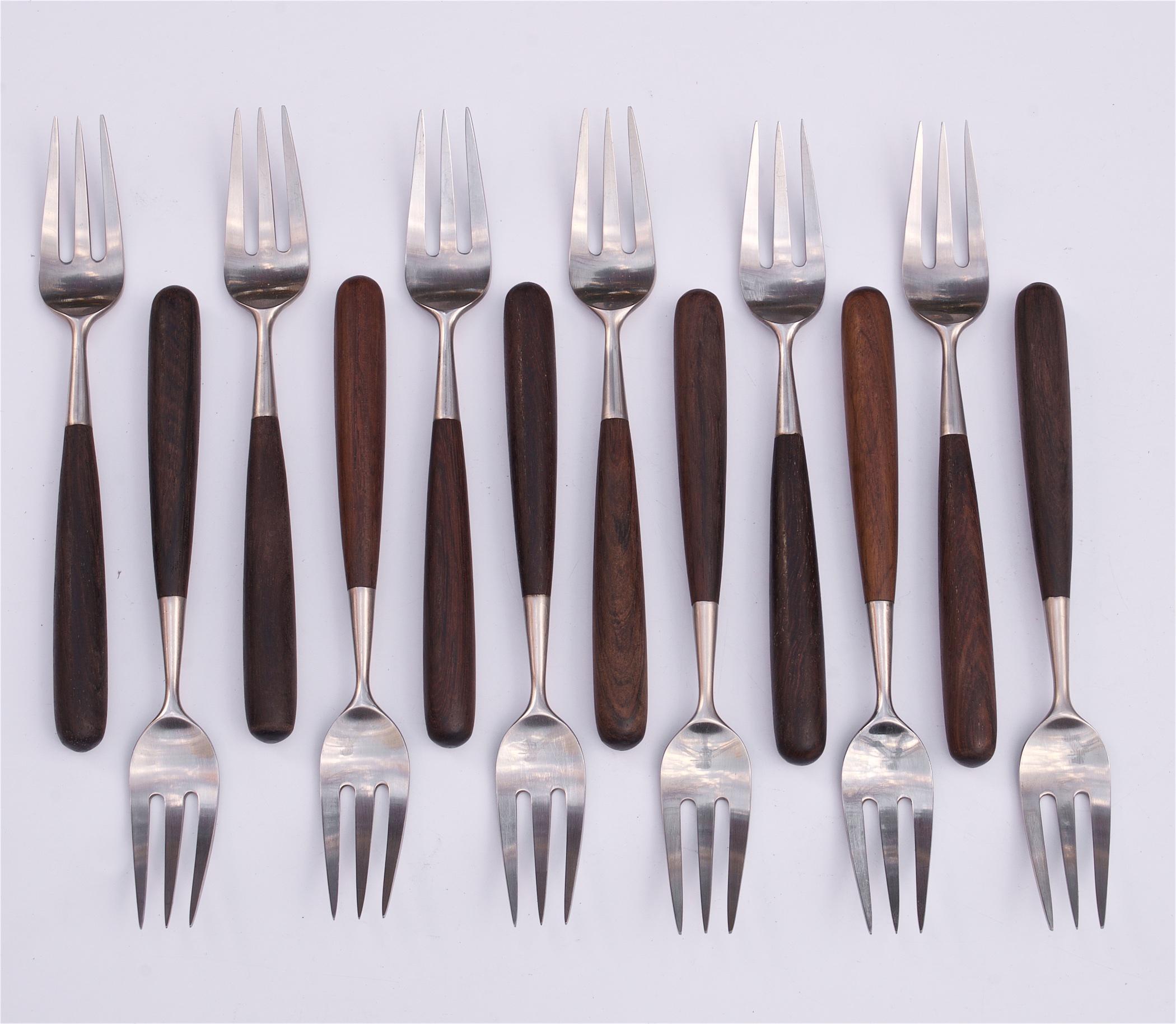 1960s Lauffer Rosewood Flatware 12 Service Scandinavian Danish Modern, 67 Pcs 4