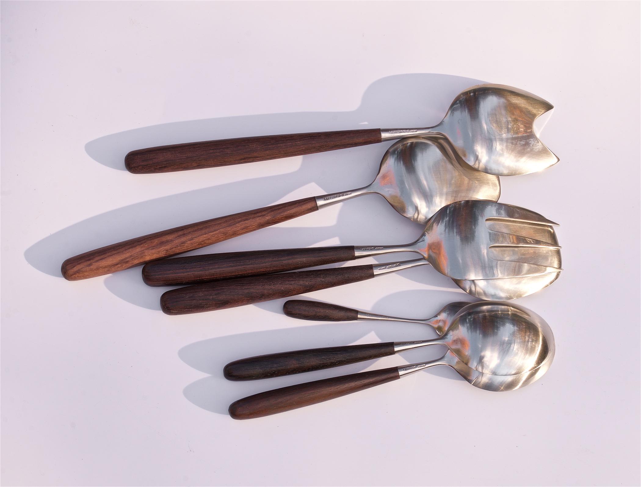 Scandinavian Modern 1960s Lauffer Rosewood Flatware 12 Service Scandinavian Danish Modern, 67 Pcs