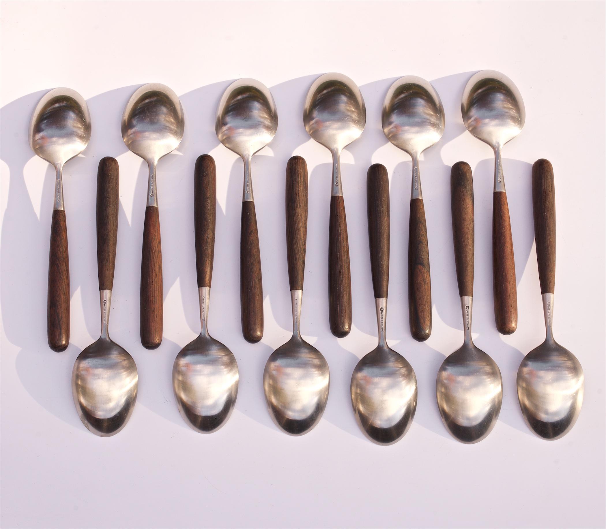 1960s Lauffer Rosewood Flatware 12 Service Scandinavian Danish Modern, 67 Pcs In Good Condition In Hyattsville, MD