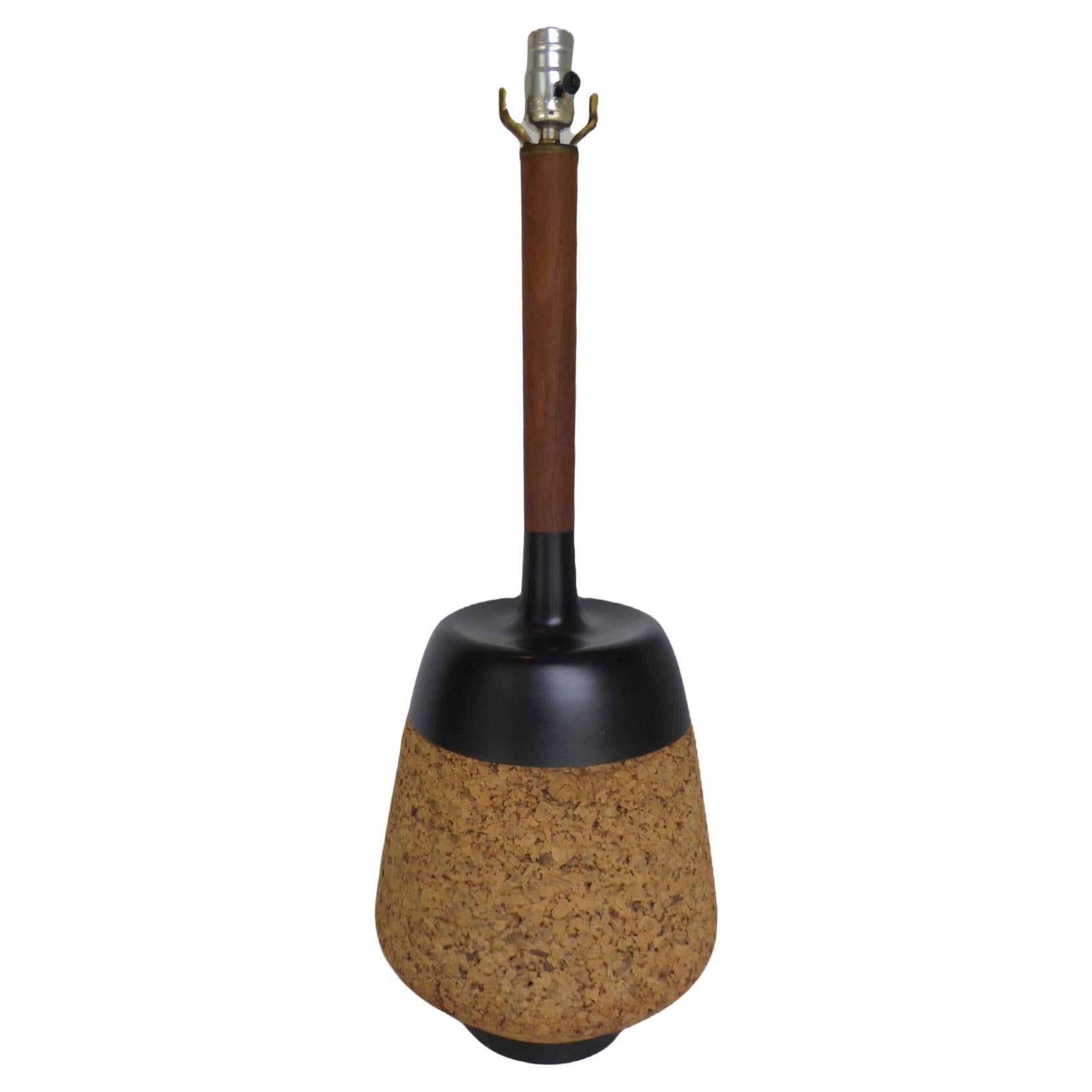 1960s Laurel Lighting Mid Century Modern Cork/Teak/Metal Table Lamp