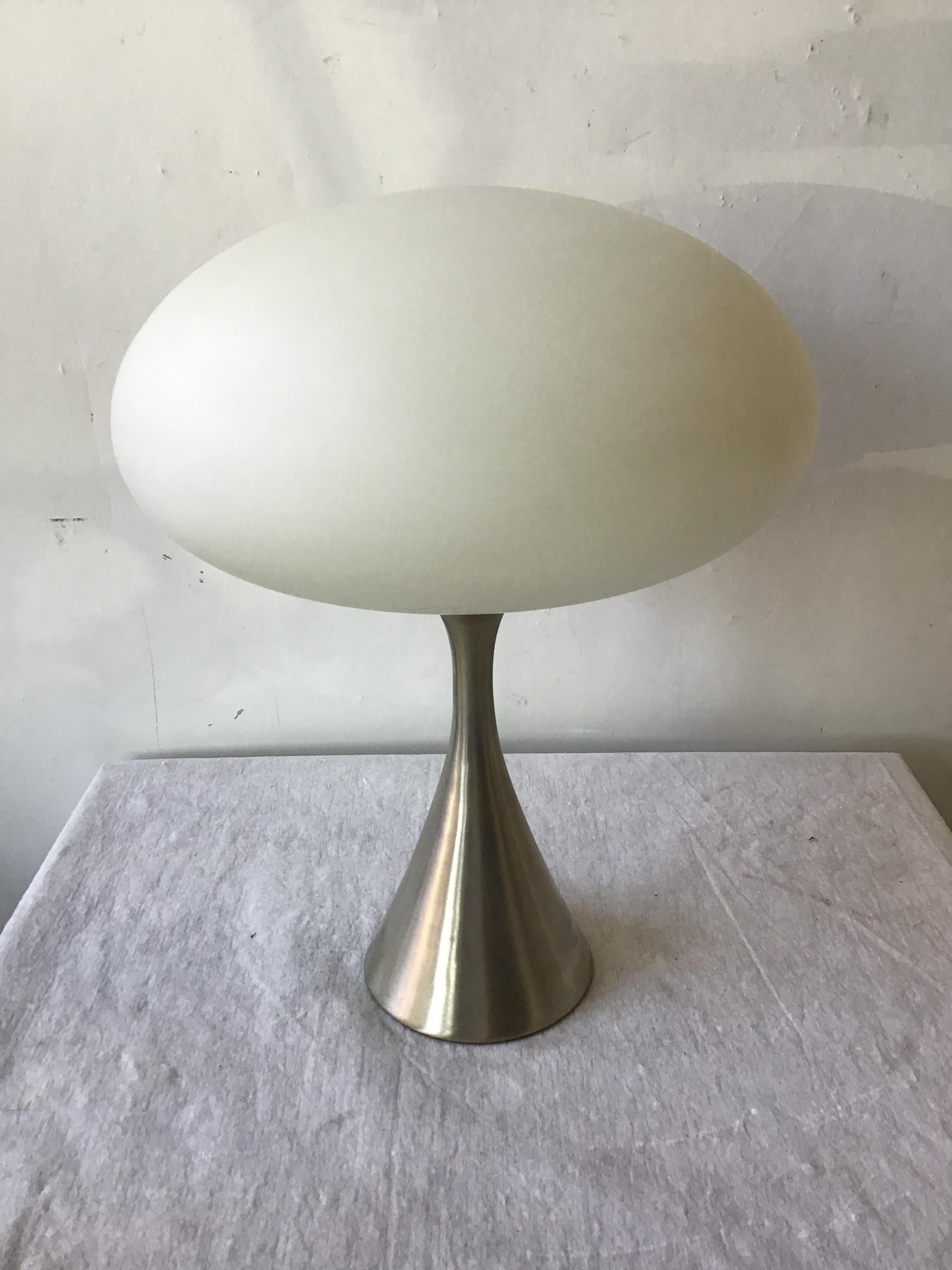 1960s Laurel Mushroom lamp. Brushed aluminum base.