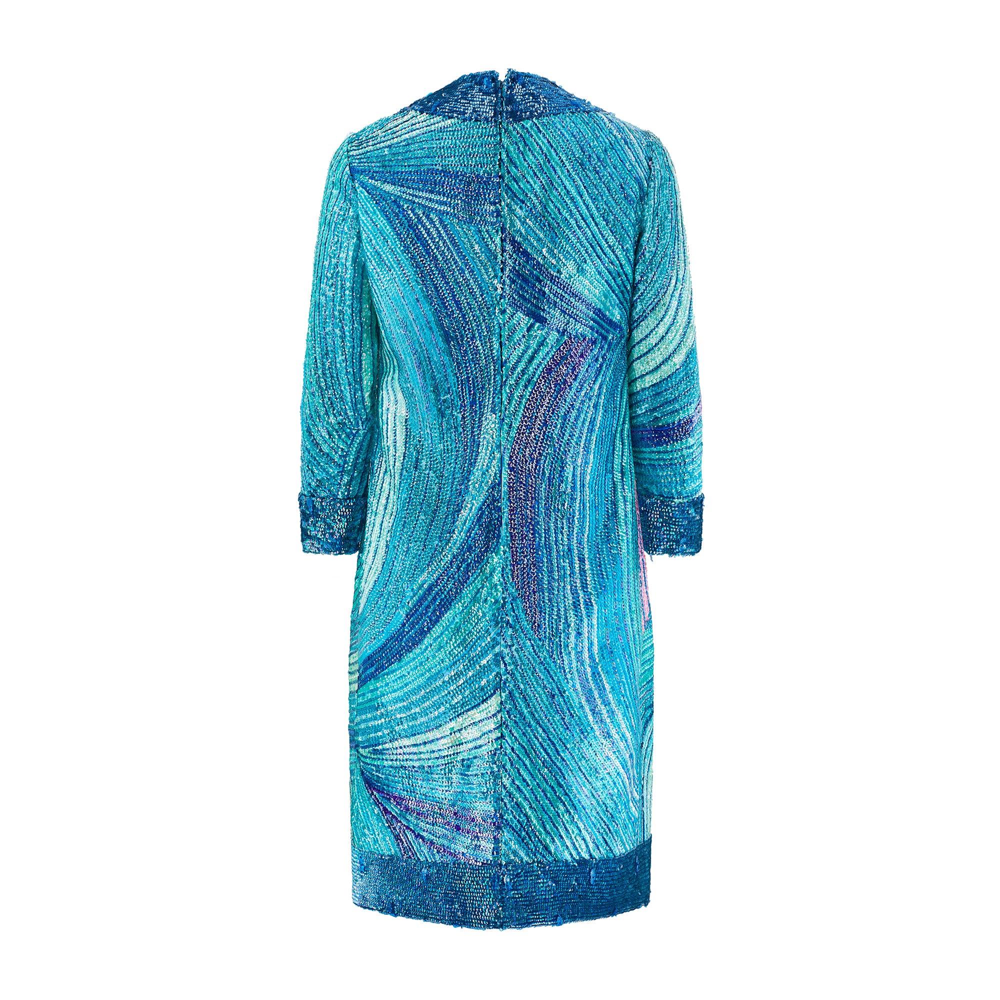 1960s Lauretta Alta Moda Blue and Purple Sequinned Dress In Excellent Condition For Sale In London, GB