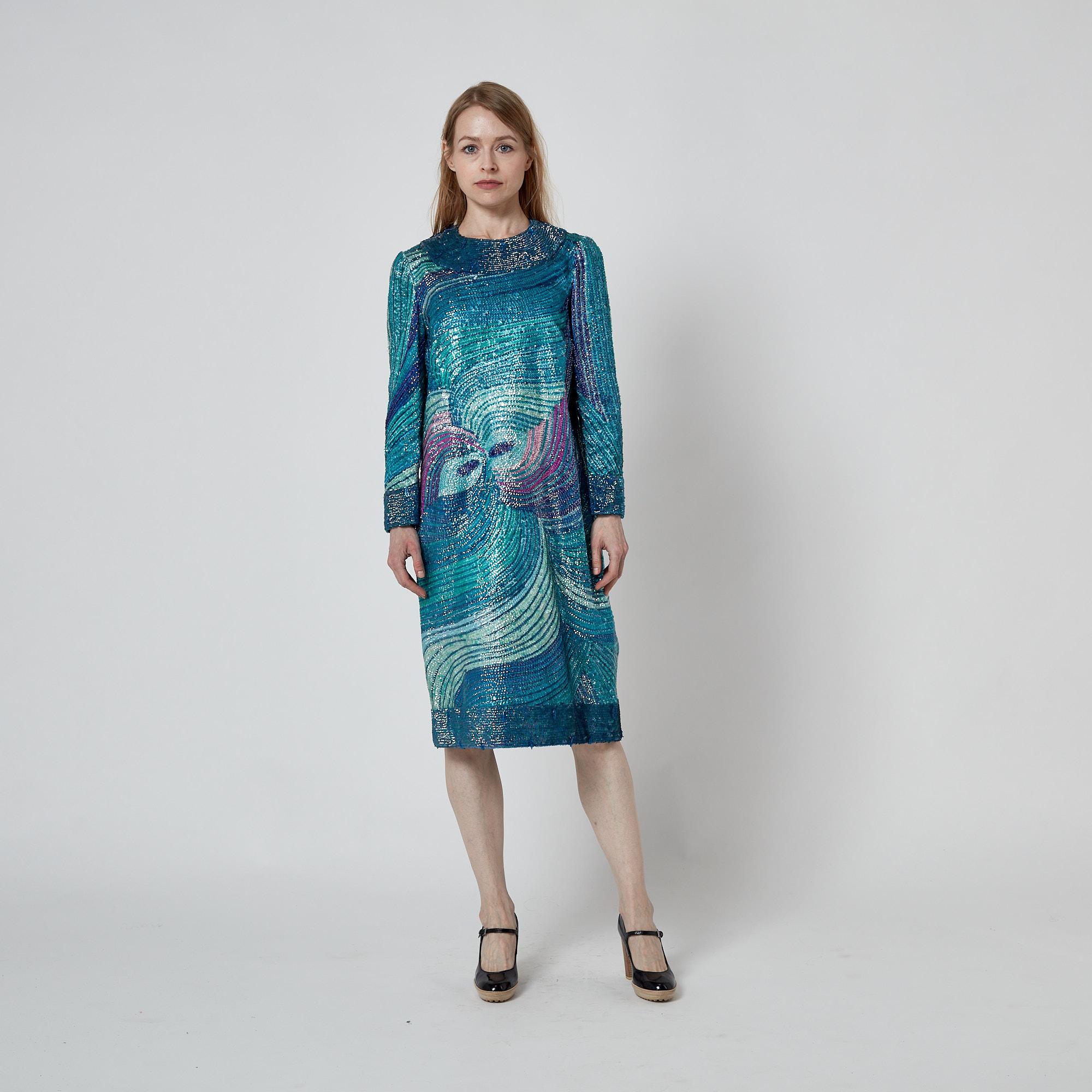 1960s Lauretta Alta Moda Blue and Purple Sequinned Dress For Sale 2