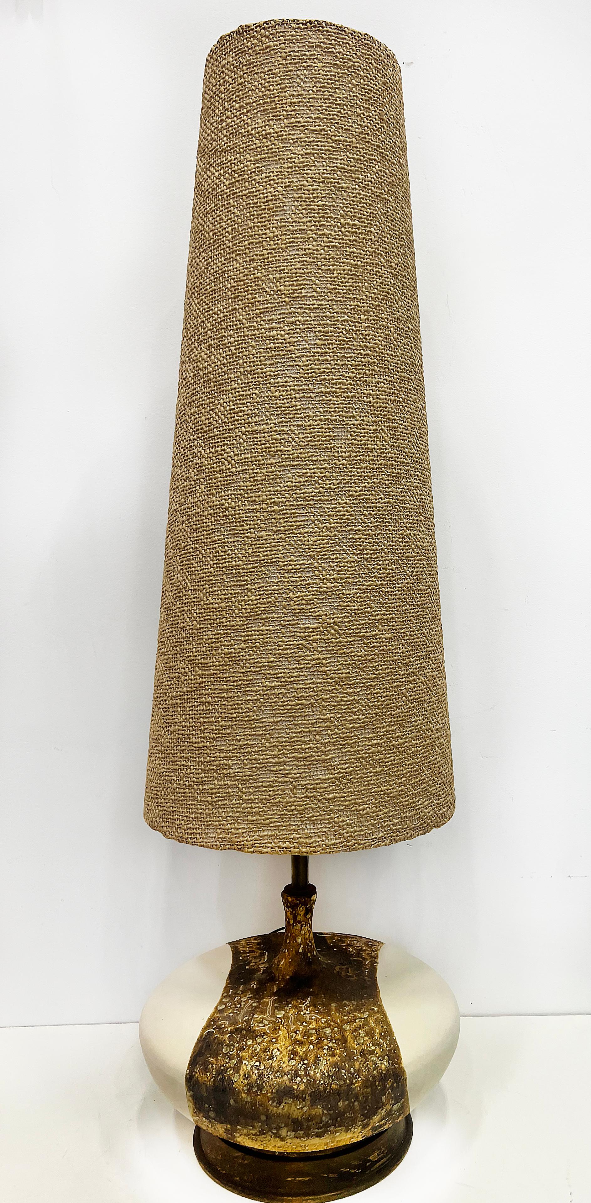 Lámparas de sobremesa de cerámica esmaltada Scheurich Carstens de los años 60, pantallas originales, pareja en venta 1