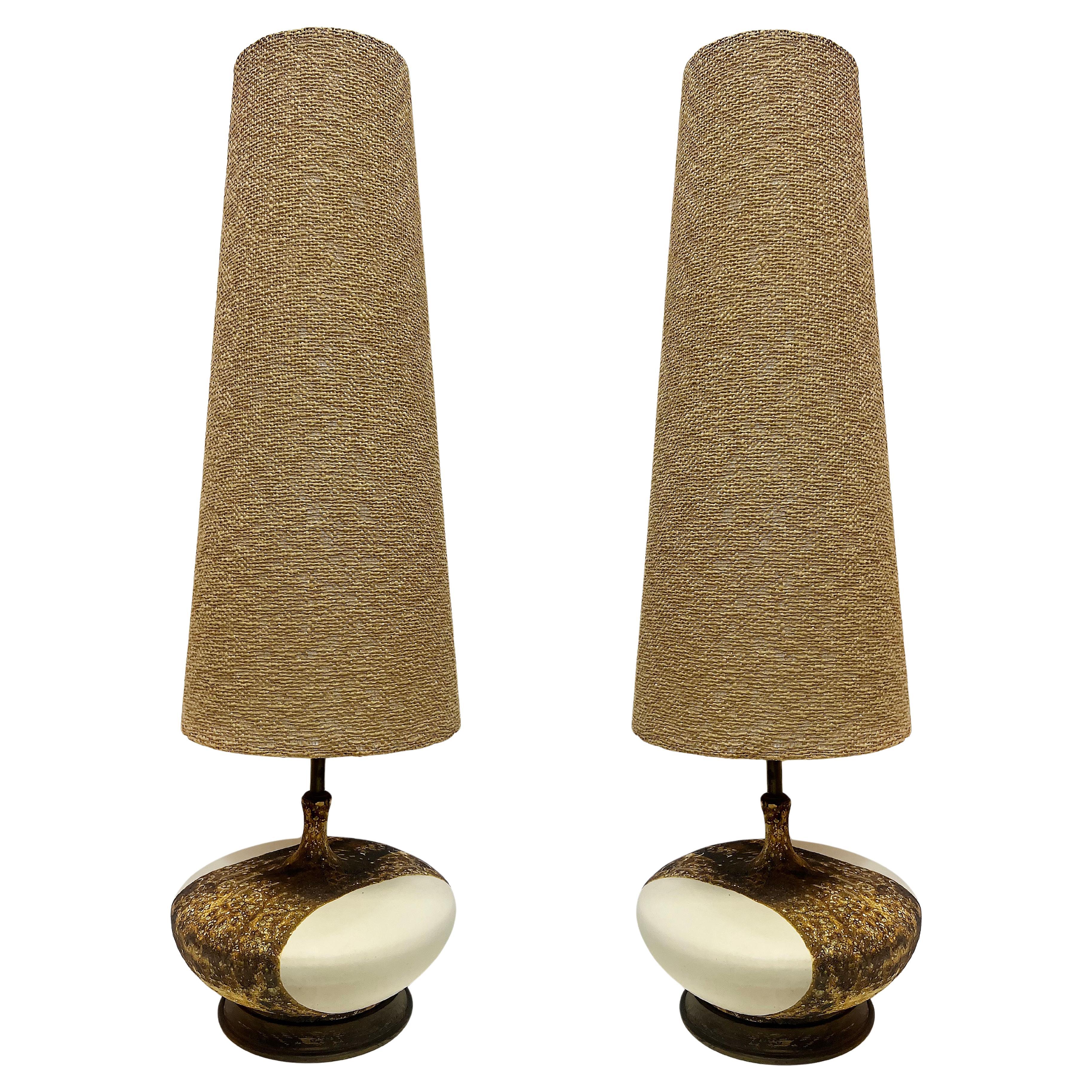 Lampade da tavolo Scheurich Carstens in ceramica smaltata lava del 1960, paralumi originali, coppia