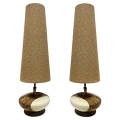 1960s Lava Glazed Scheurich Carstens Ceramic Table Lamps, Original Shades, Pair