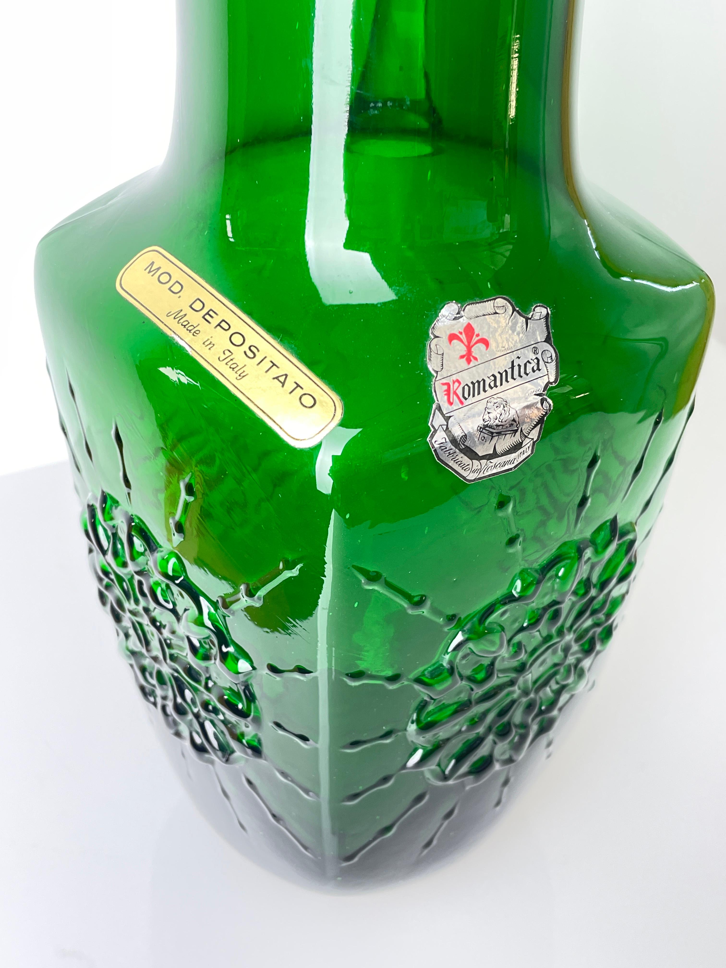20th Century 1960's Lavorazione A Mano, Italy emerald green glass vase For Sale