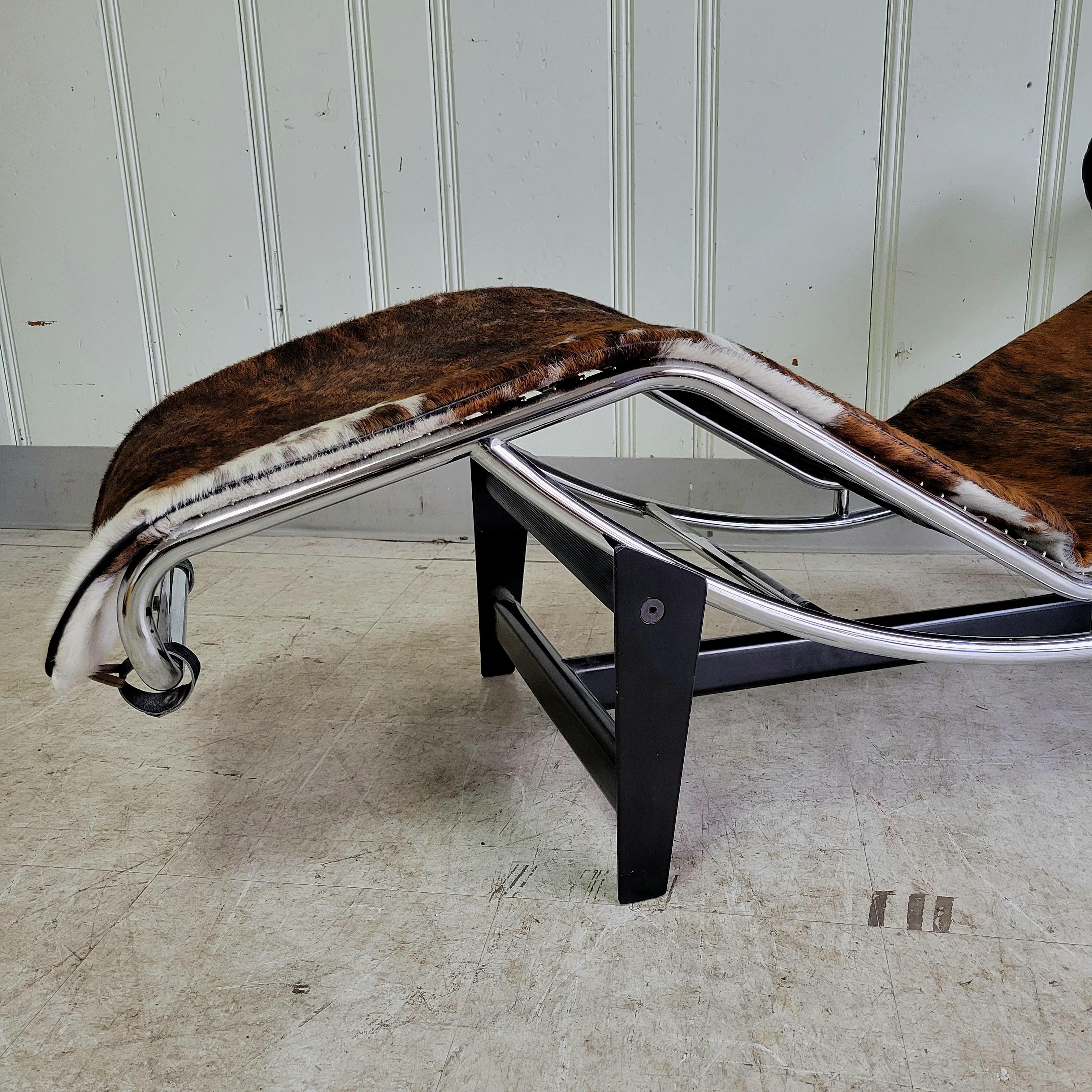 Fantastic original example of Le Corbusier's iconic LC4 chaise in pony hide. Labeled with the Cassina tag.
