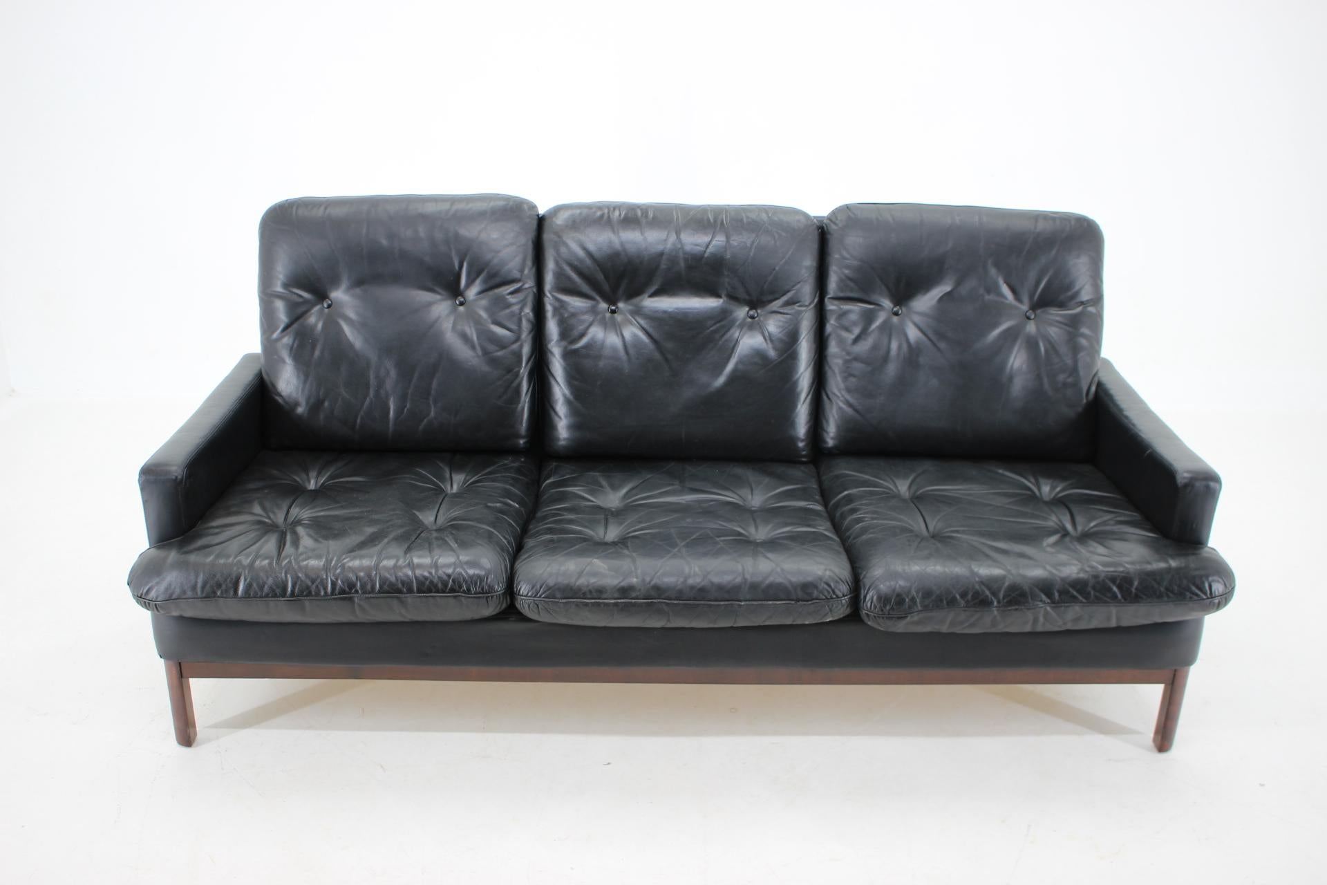Mid-20th Century 1960s Leather 3-Seater Scandinavian Sofa