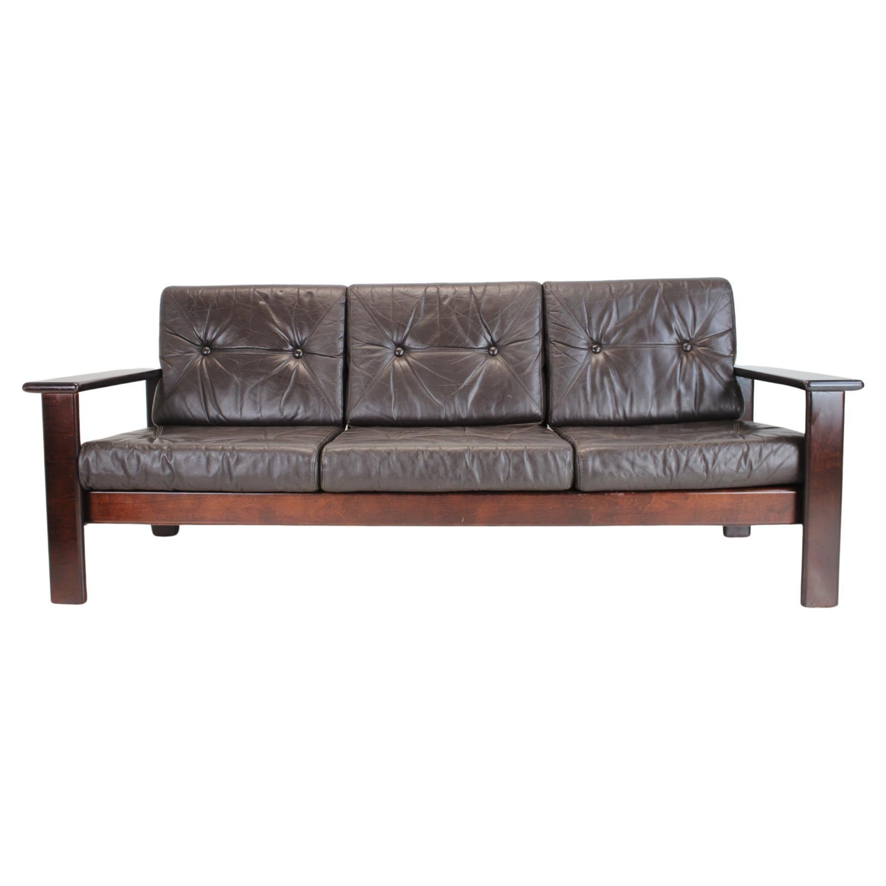 1960s Leather 3-Seater Scandinavian Sofa