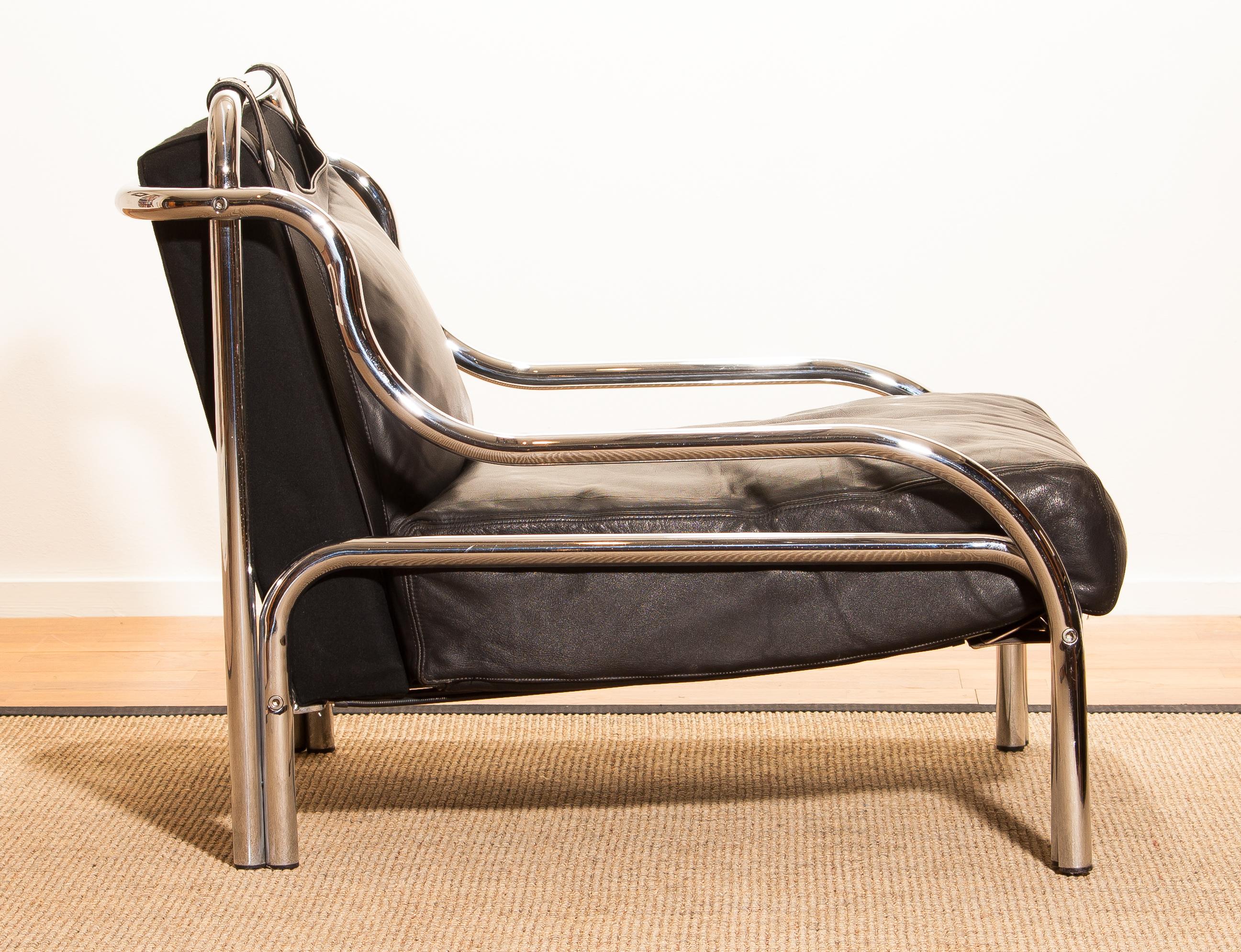 1960s Leather and Chrome Lounge Chair by Gae Aulenti for Poltronova 5
