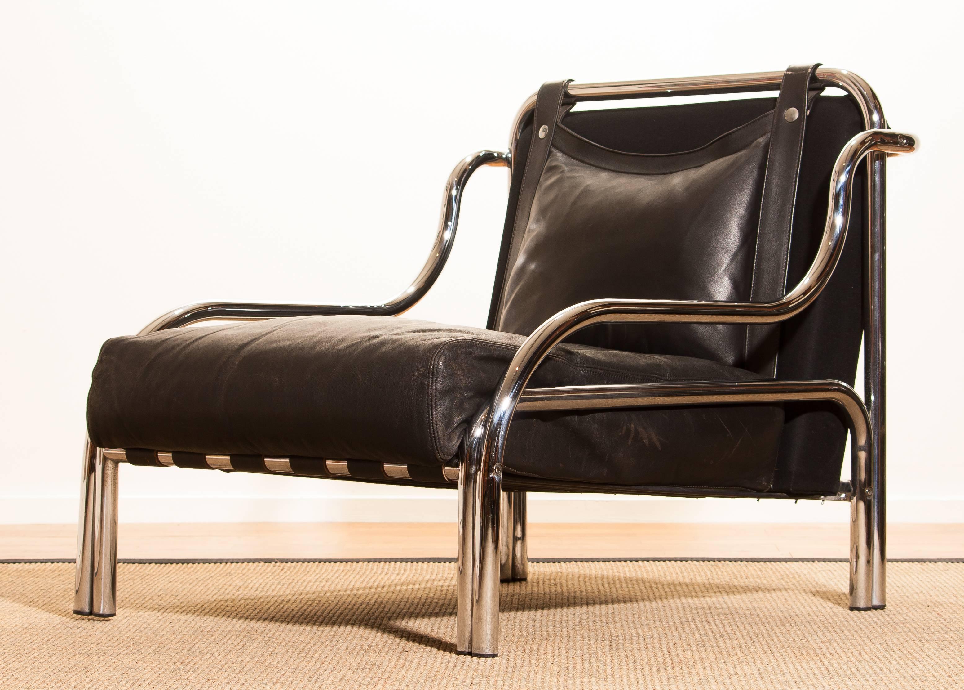 Italian 1960s, Leather and Chrome Lounge Chair by Gae Aulenti for Poltronova