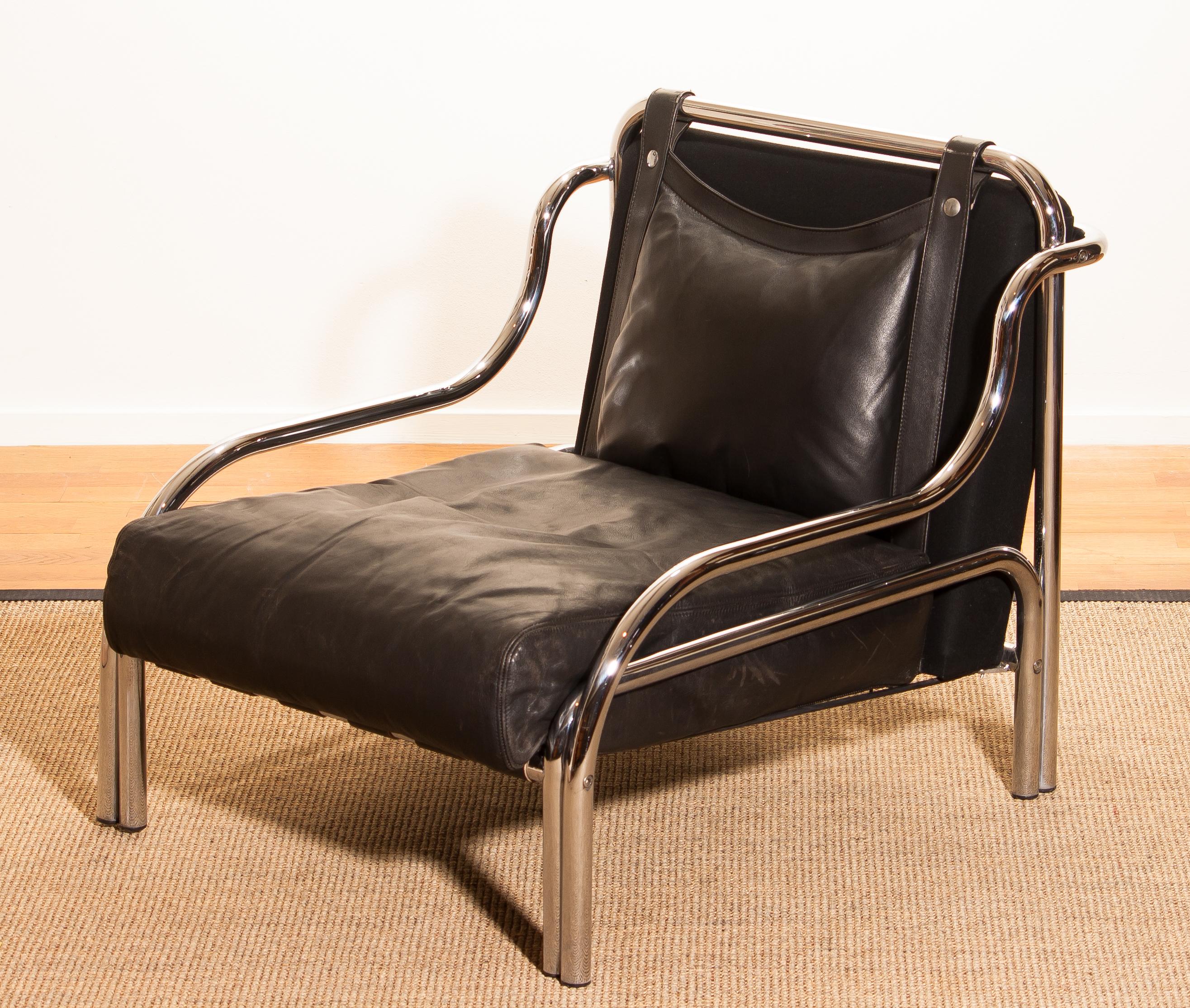 1960s Leather and Chrome Lounge Chair by Gae Aulenti for Poltronova In Excellent Condition In Silvolde, Gelderland