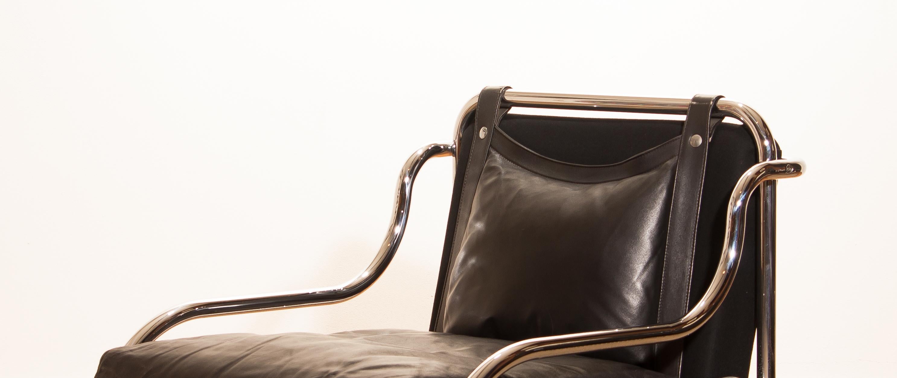 1960s, Leather and Chrome Lounge Chair by Gae Aulenti for Poltronova In Excellent Condition In Silvolde, Gelderland