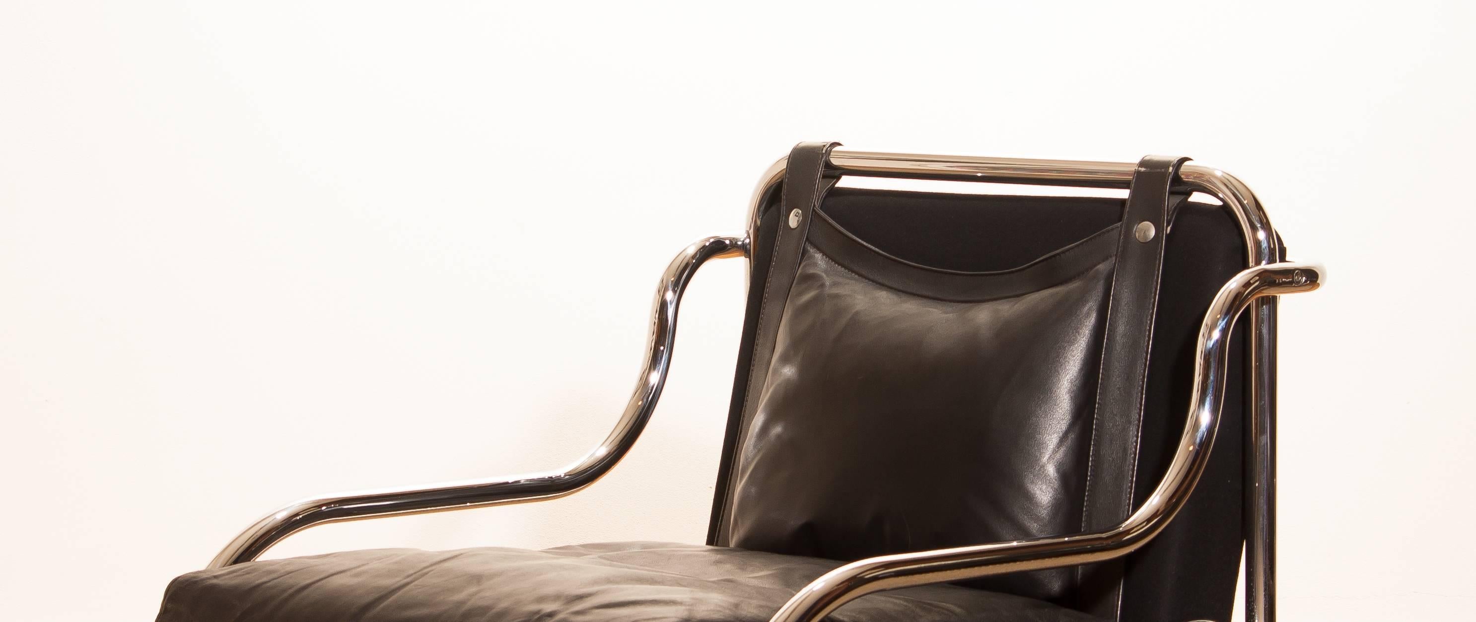 Mid-20th Century 1960s, Leather and Chrome Lounge Chair by Gae Aulenti for Poltronova