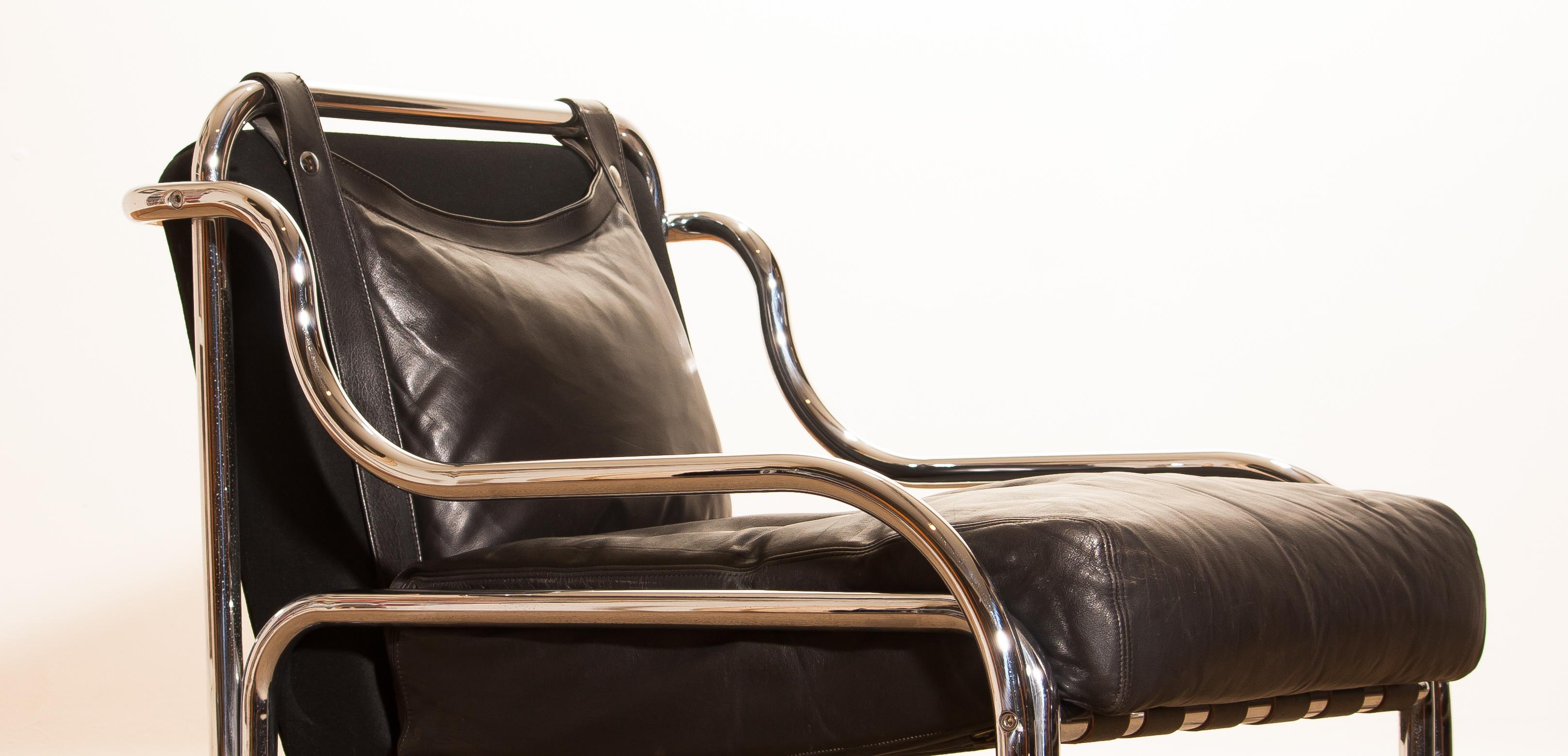 1960s Leather and Chrome Lounge Chair by Gae Aulenti for Poltronova 1