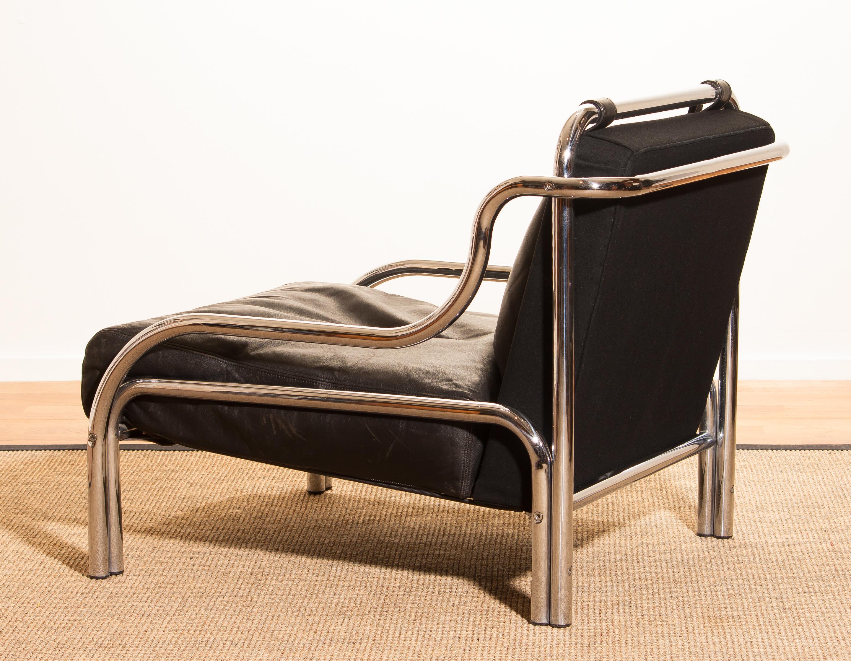 Mid-20th Century Leather and Chrome Lounge Chair by Gae Aulenti for Poltronova, 1960s