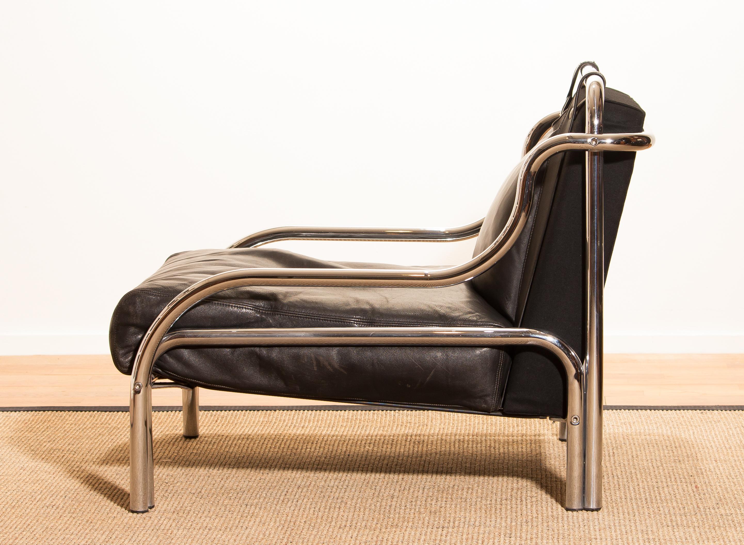 1960s, Leather and Chrome Lounge Chair by Gae Aulenti for Poltronova 3