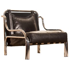 1960s Leather and Chrome Lounge Chair by Gae Aulenti for Poltronova