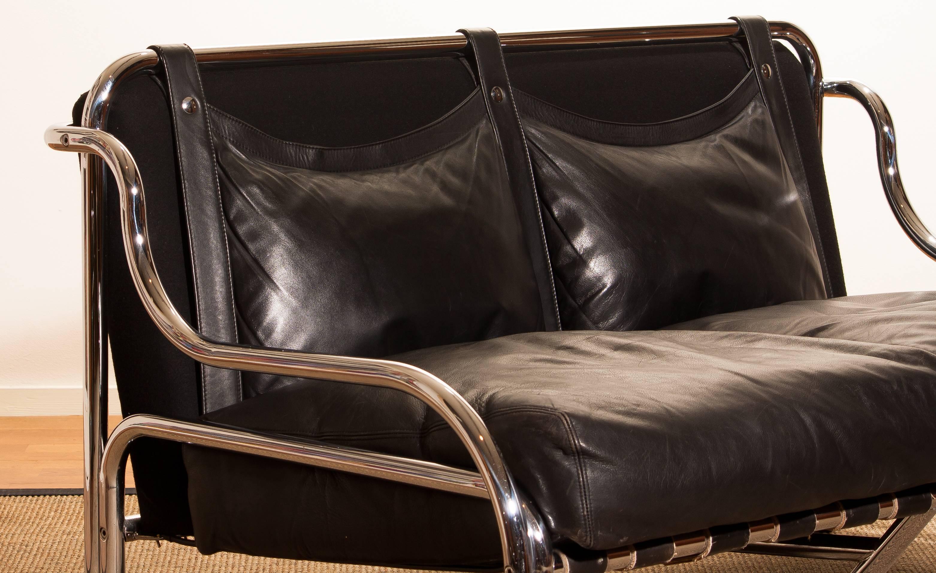 1960s, Leather and Chrome Lounge Sofa and Chair by Gae Aulenti for Poltronova 4