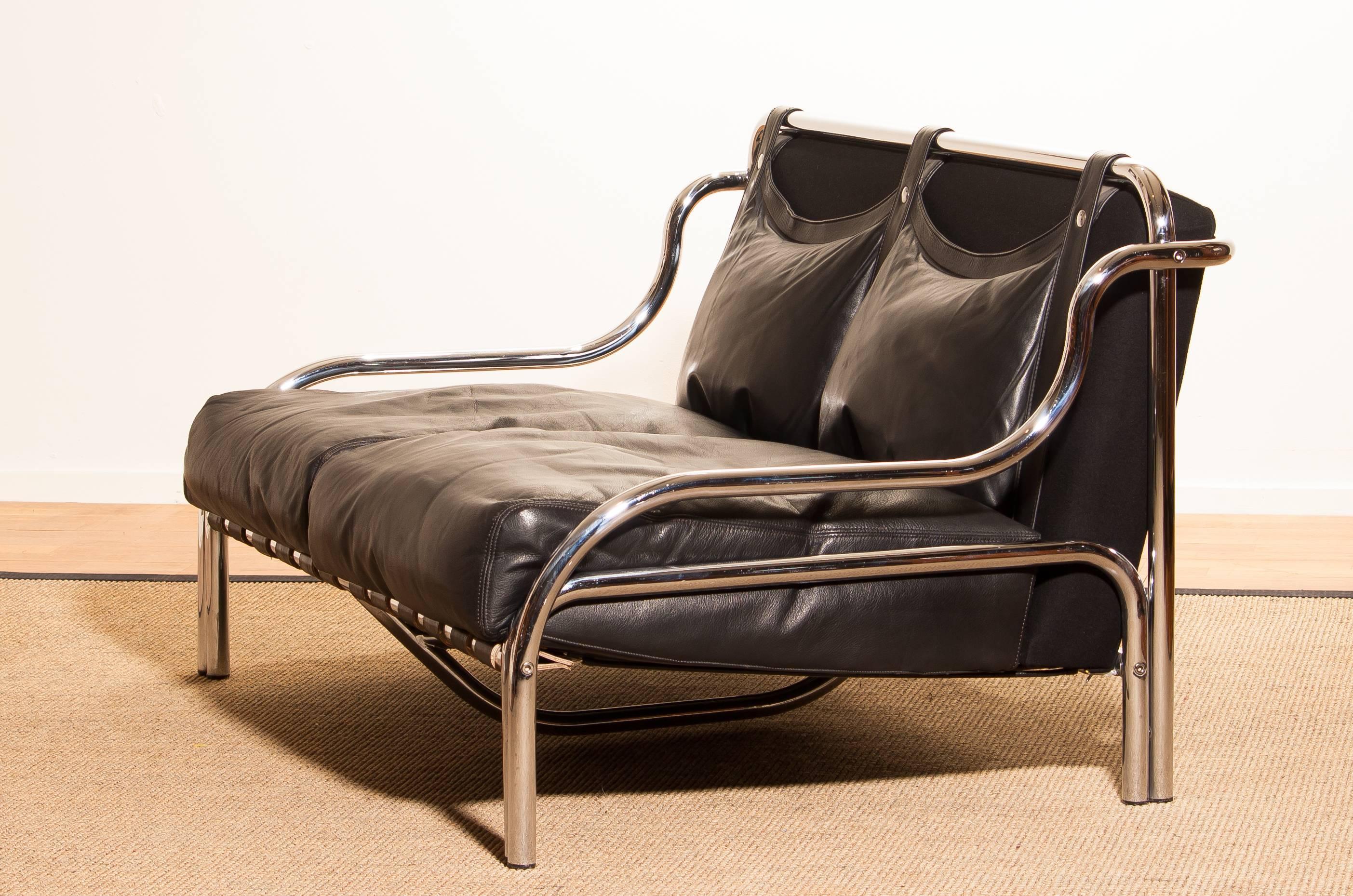 1960s, Leather and Chrome Lounge Sofa and Chair by Gae Aulenti for Poltronova 5