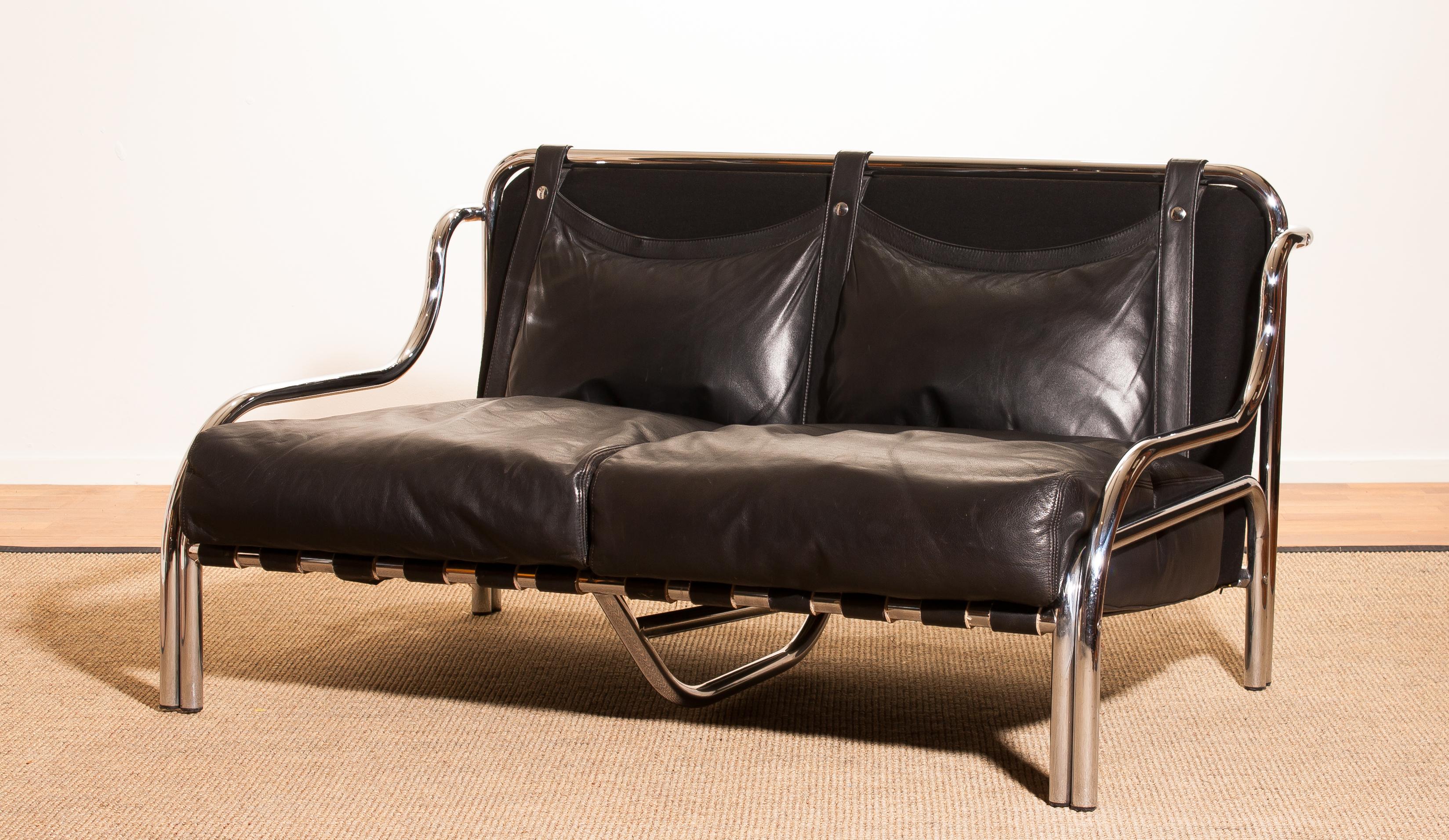 1960s, Leather and Chrome Lounge Sofa and Chair by Gae Aulenti for Poltronova 3
