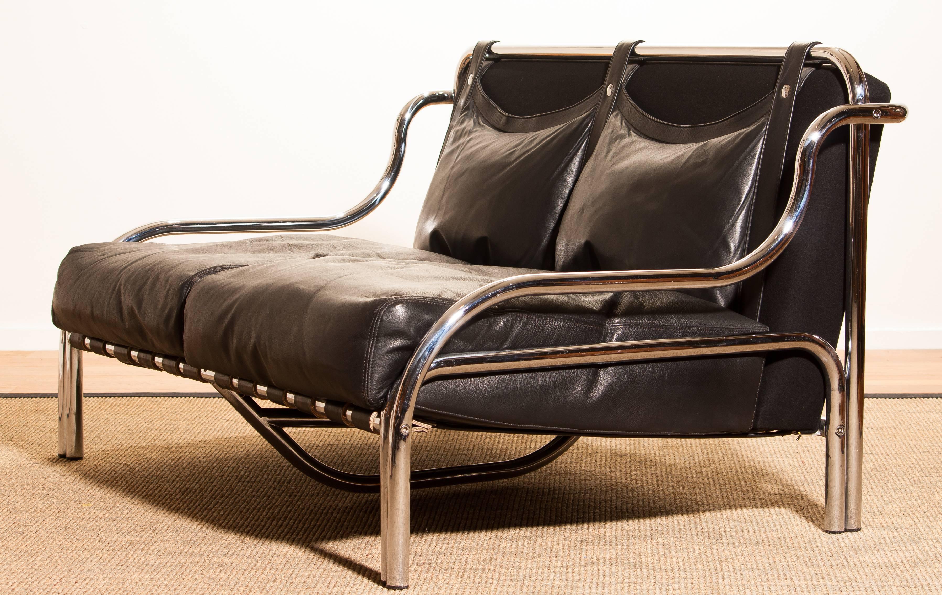 1960s, Leather and Chrome Lounge Sofa by Gae Aulenti for Poltronova 4