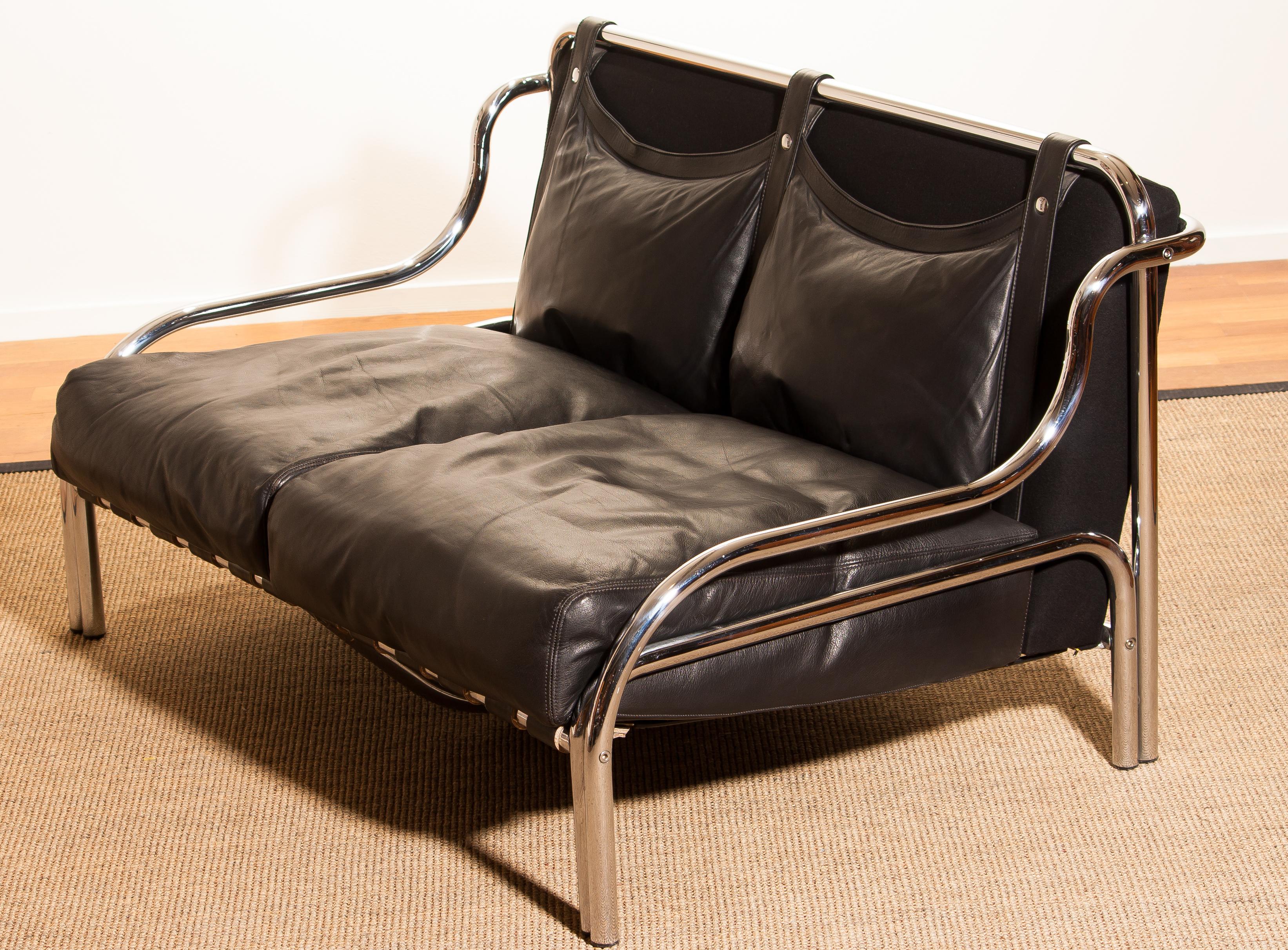1960s, Leather and Chrome Lounge Sofa by Gae Aulenti for Poltronova 5