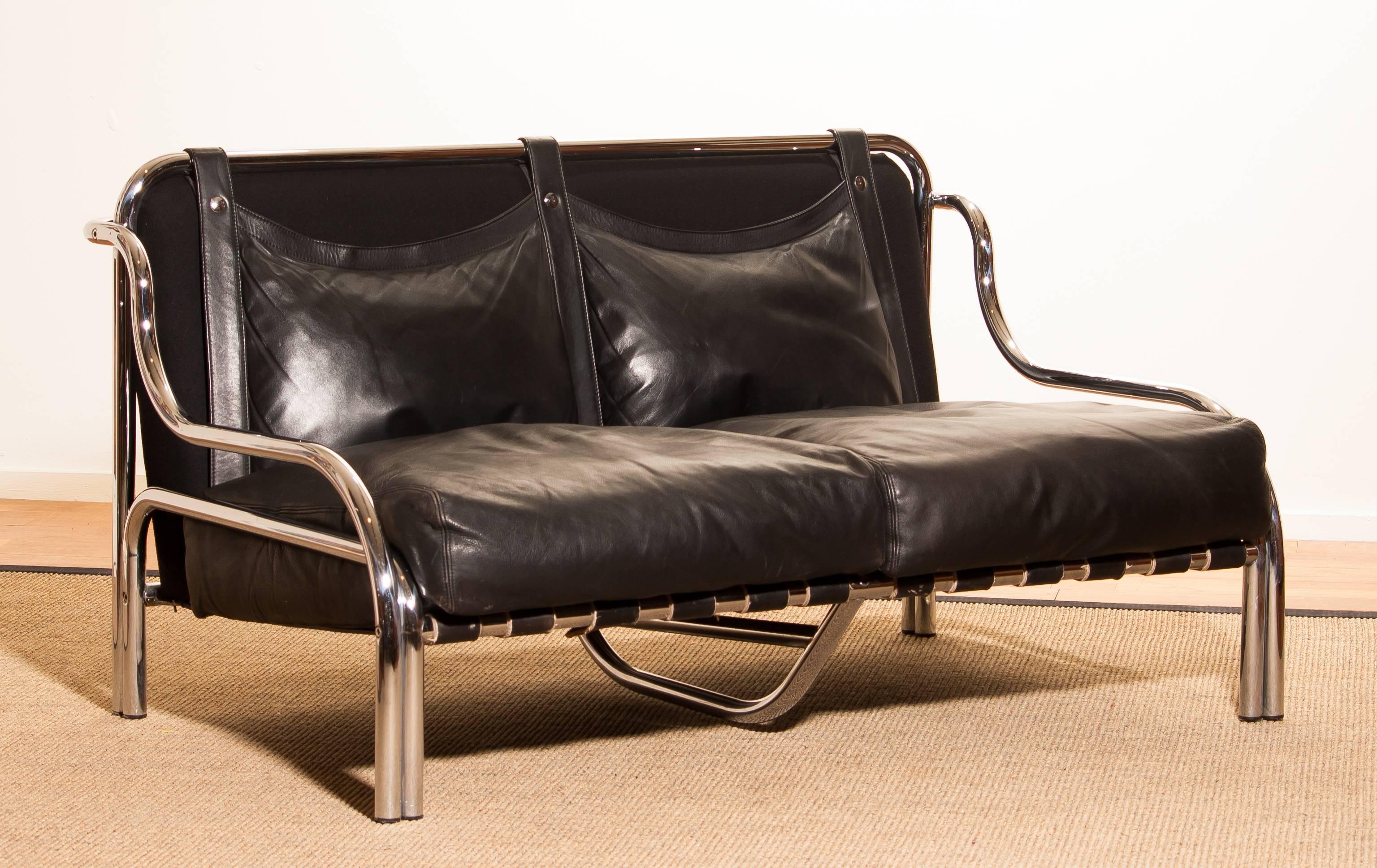 1960s, Leather and Chrome Lounge Sofa by Gae Aulenti for Poltronova 1
