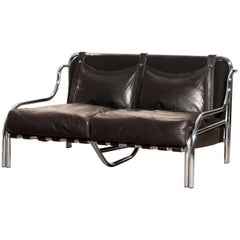 1960s, Leather and Chrome Lounge Sofa by Gae Aulenti for Poltronova