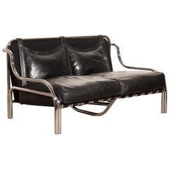 1960s, Leather and Chrome Lounge Sofa by Gae Aulenti for Poltronova