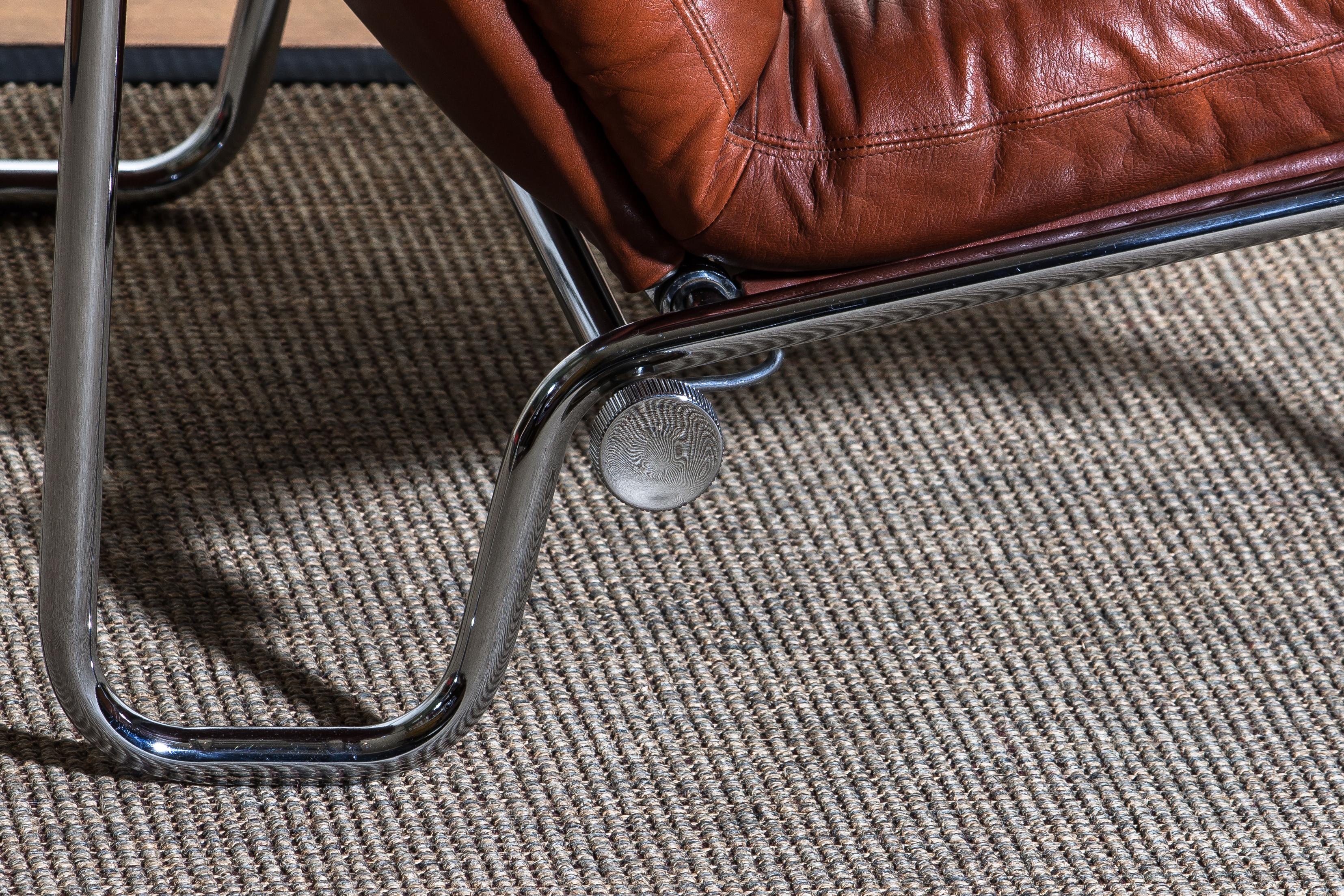 1960s, Leather and Chrome Tubular Lounge Chair and Ottoman by Göte Möbel 2