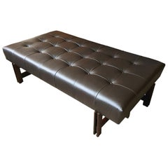 1960s, Leather and Rosewood Bench by Ice Parisi