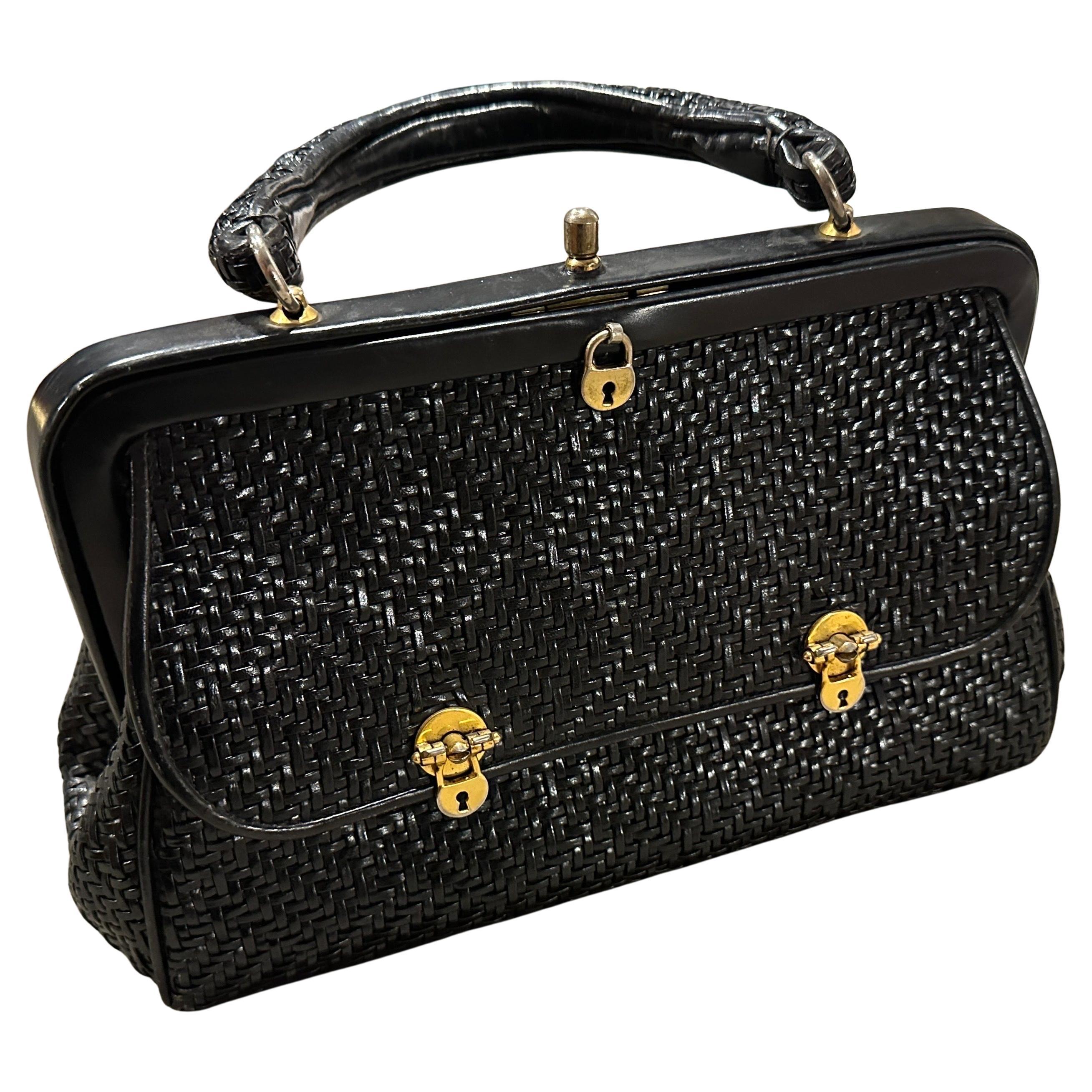 Sac de soirée vénitien à cadenas en cuir et laiton par Roberta Di Camerino, années 1960