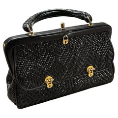 Borsa da sera con lucchetto in pelle e ottone veneziano degli anni '60 di Roberta Di Camerino