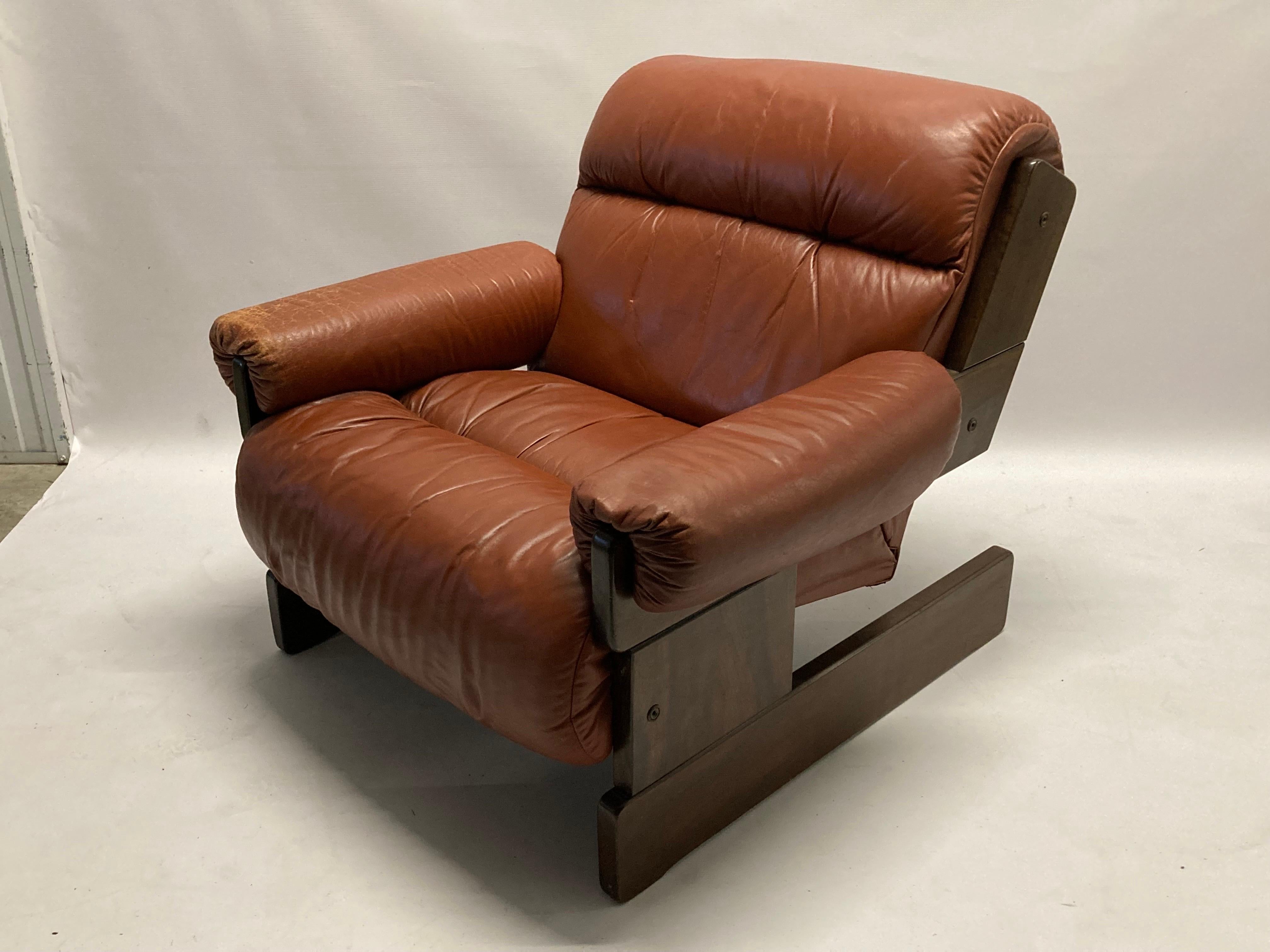 Mid-Century Modern 1960s Leather Armachair by Jean Gillon for Probel, Brazil For Sale
