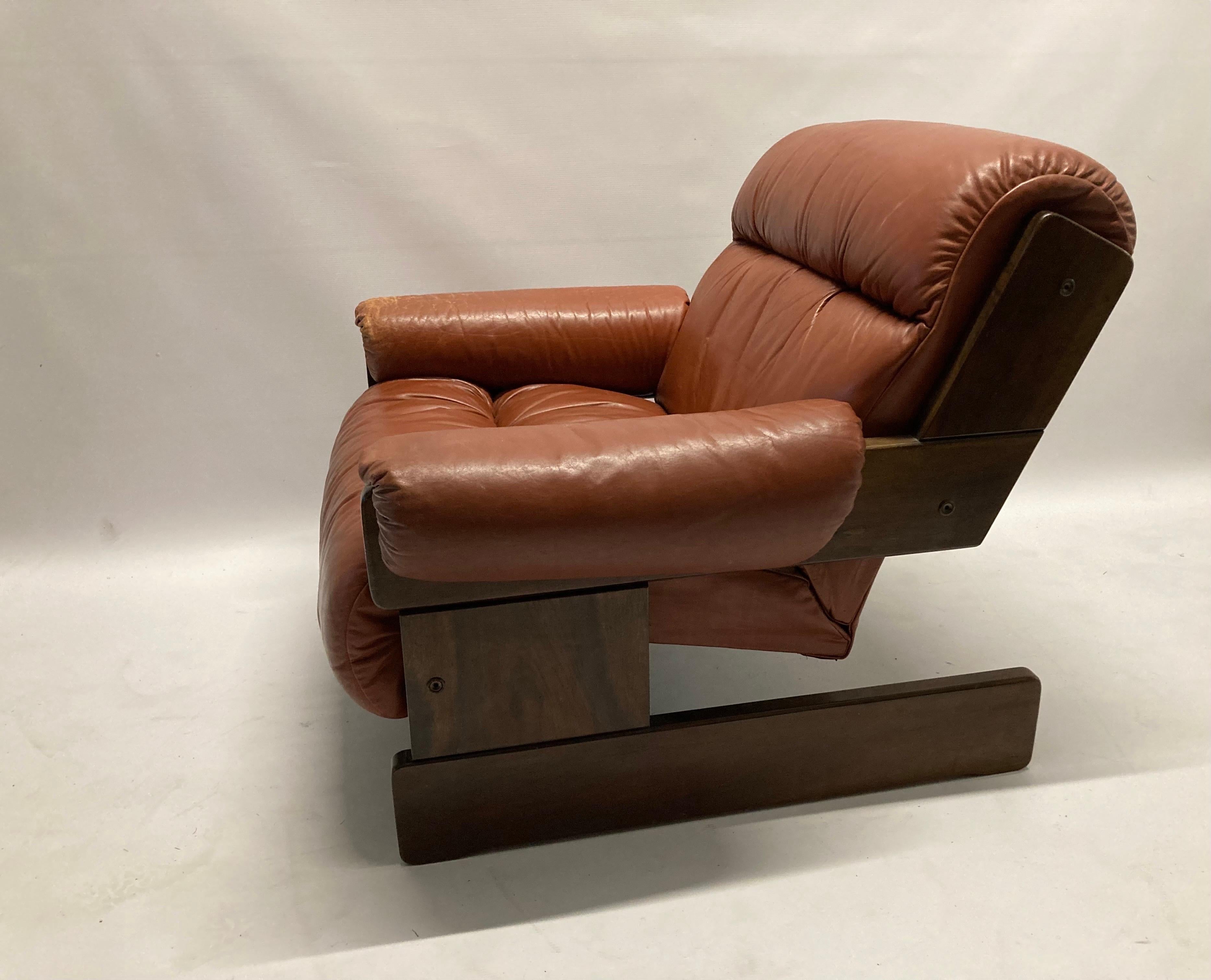 Brazilian 1960s Leather Armachair by Jean Gillon for Probel, Brazil For Sale