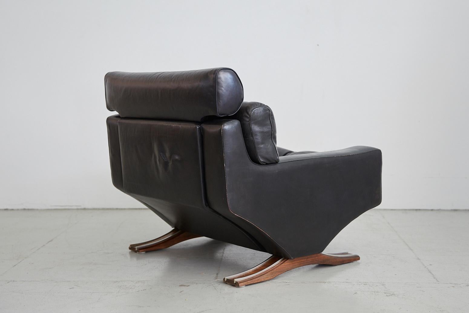 1960s Leather Armchair with Rosewood In Good Condition In Beverly Hills, CA